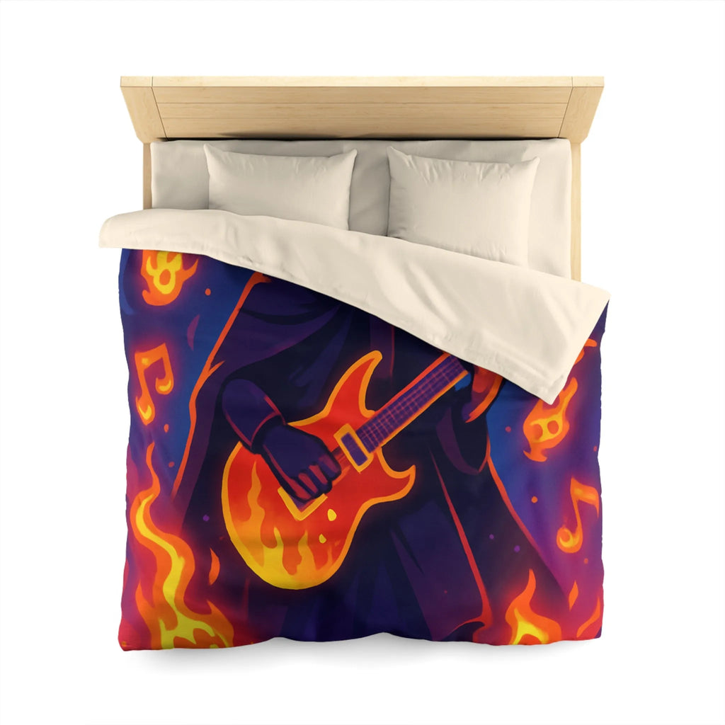 Housse de Couette Envoûtante avec Musicien Mystérieux Jouant de la Guitare en Flammes
