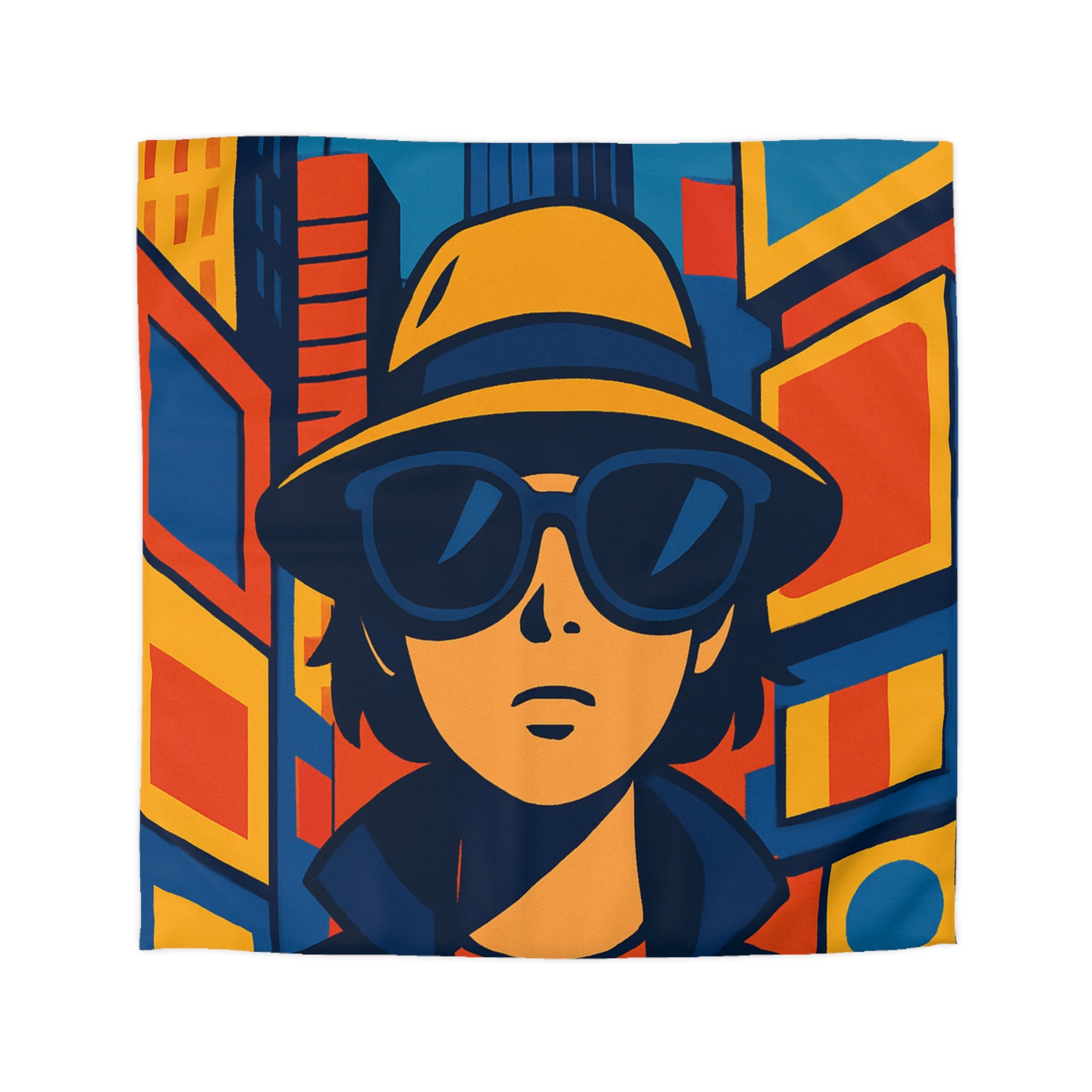 Housse de couette moderne avec motif urbain rétro pop art aux couleurs vibrantes