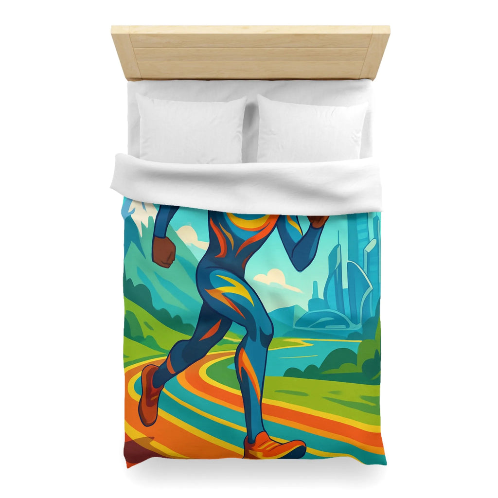 Housse de couette colorée pour chambre futuriste avec coureur et drones volants