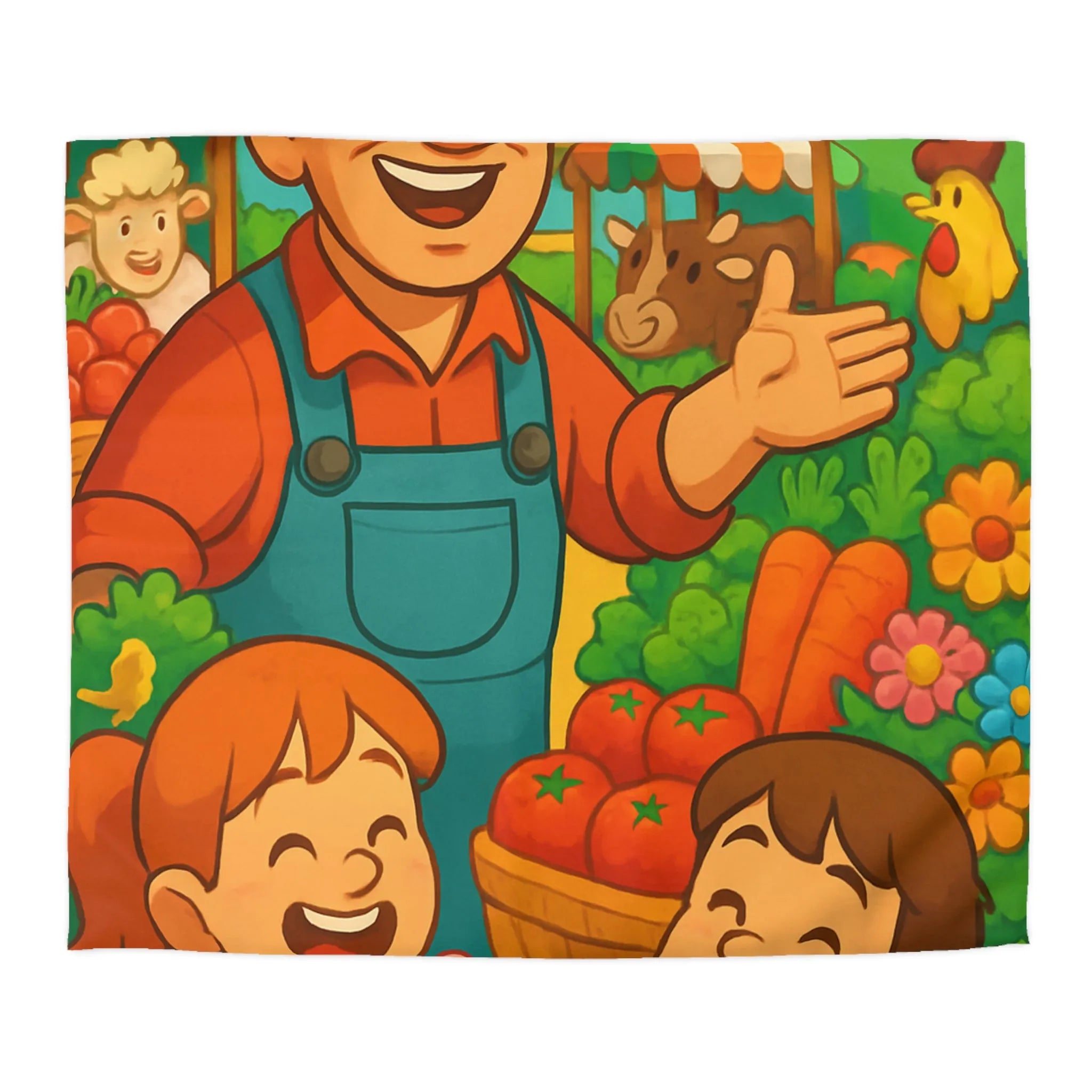 Housse de couette avec illustration joyeuse de ferme pour chambre d'enfant colorée et vivante