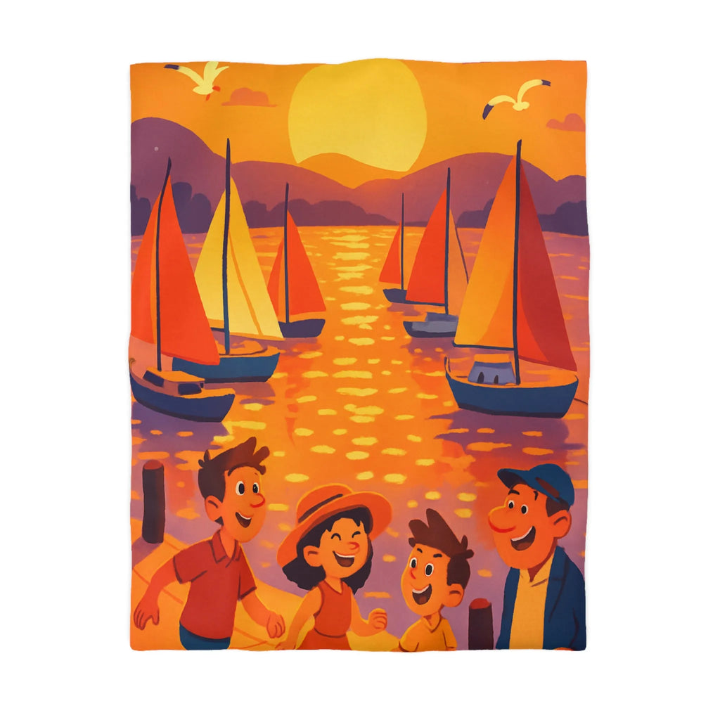 Housse de couette colorée avec bateau et coucher de soleil pour ambiance joyeuse