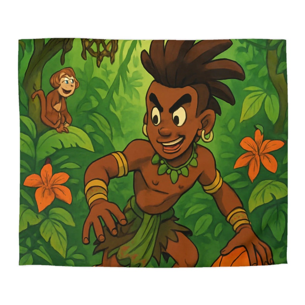 Housse de couette jungle avec garçon joueur de basket et animaux exotiques colorés