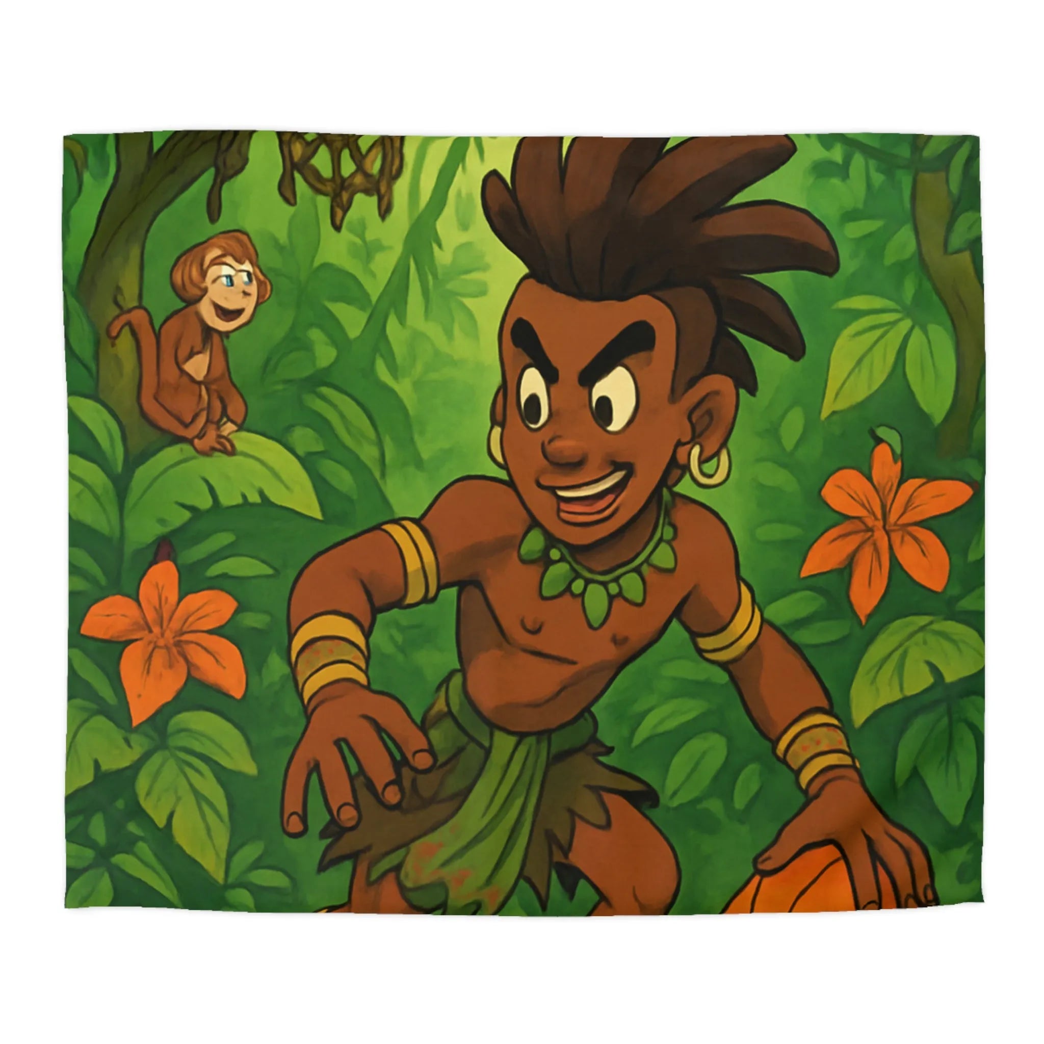 Housse de couette jungle avec garçon joueur de basket et animaux exotiques colorés