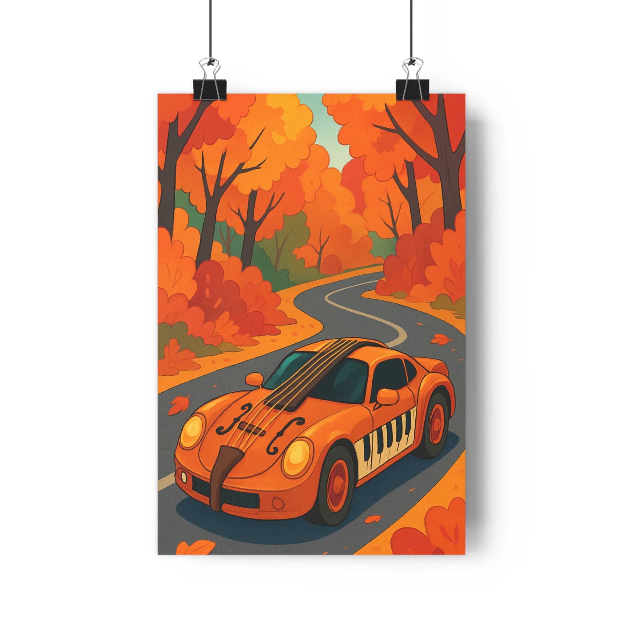 Poster décoratif automobile orange rouge moderne musical fusion paysage automnal salon bureau surréaliste 30x46