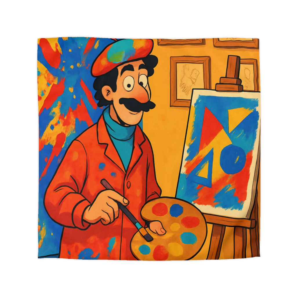 Housse de Couette Artiste Coloré avec Palette et Arrière-Plan Géométrique Expressif