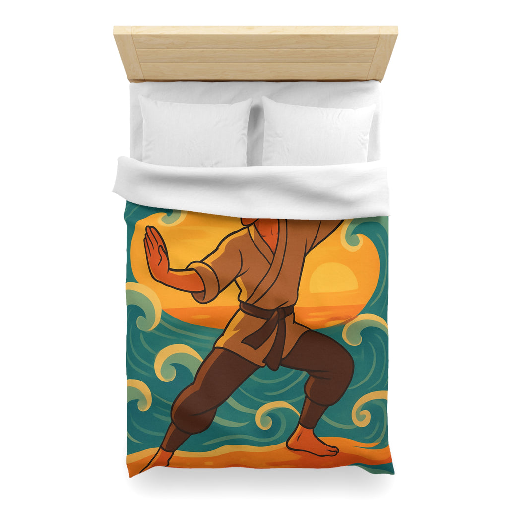 Housse de Couette Style Japonais Art Martial Coucher de Soleil et Océan Bleu