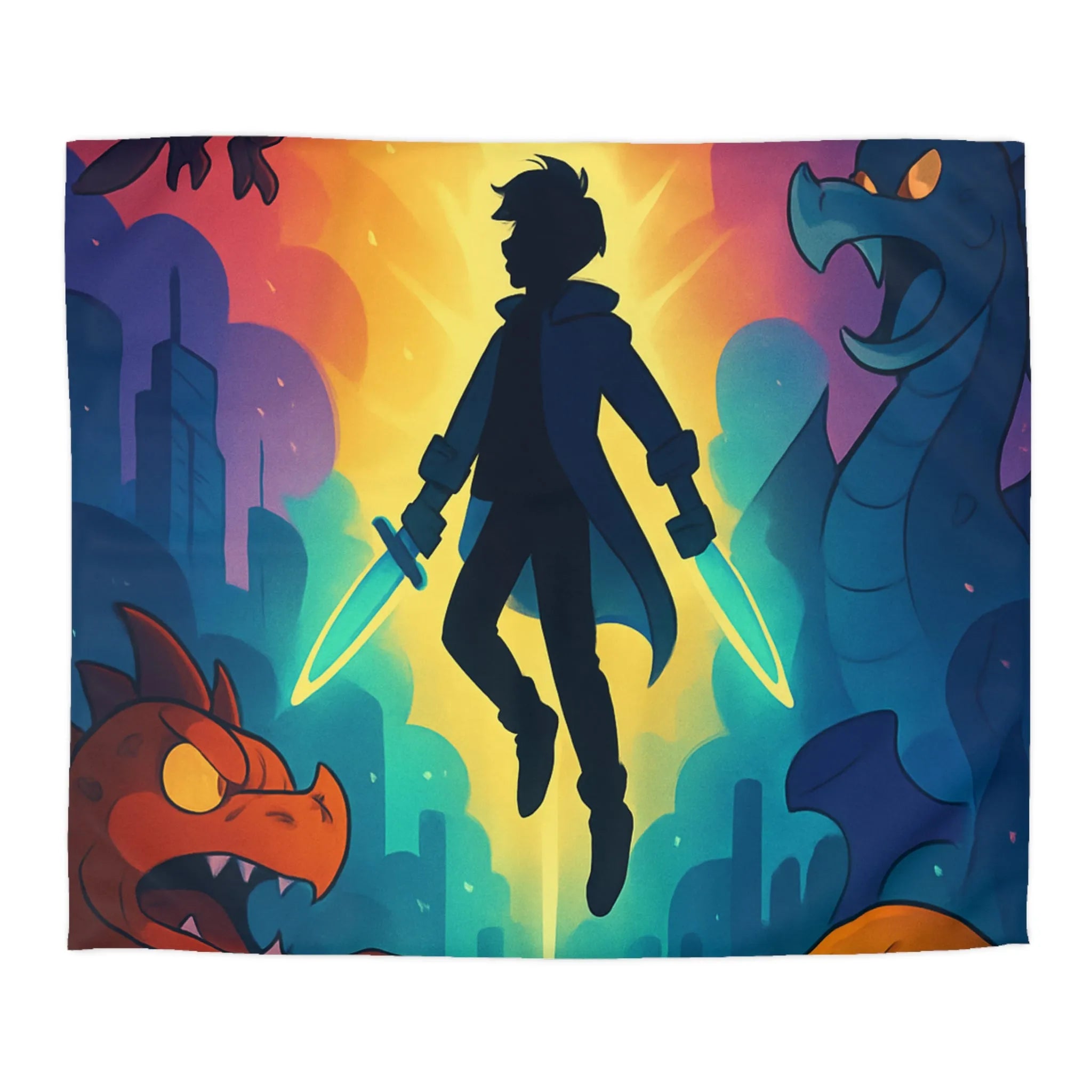 Housse de couette colorée avec créatures fantastiques, ambiance magique et design audacieux