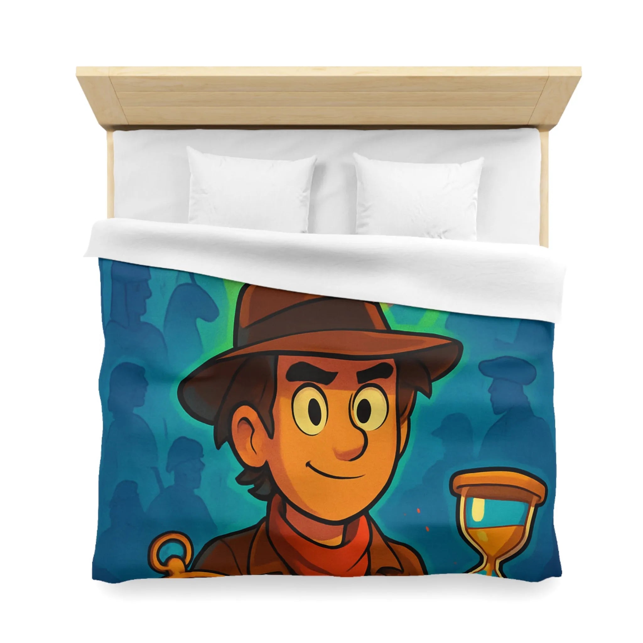 Décor Aventure Mystérieuse Housse de Couette avec Illustration de Voyageur et Sablier