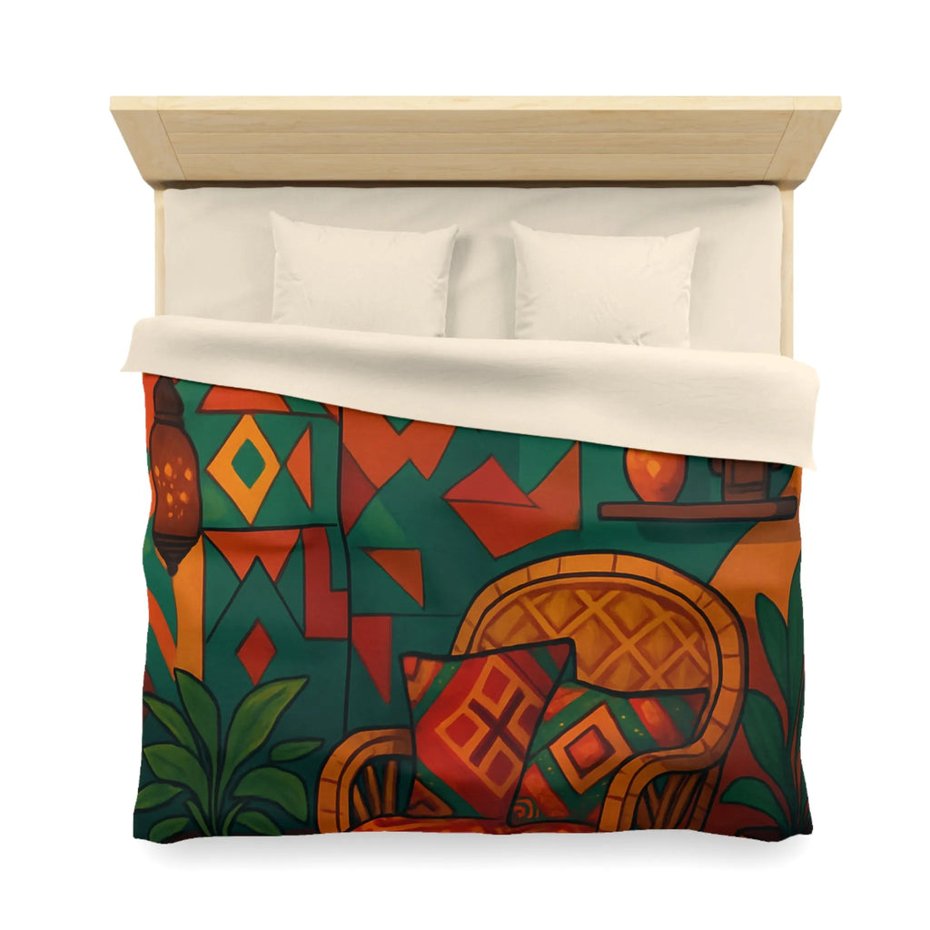 Housse de couette bohème chic aux motifs géométriques vibrants pour ambiance ethnique colorée