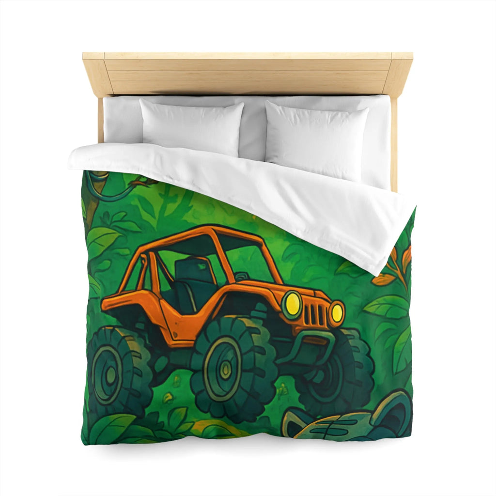 Housse de couette jungle vibrante avec 4x4 orange et panthère mystérieuse
