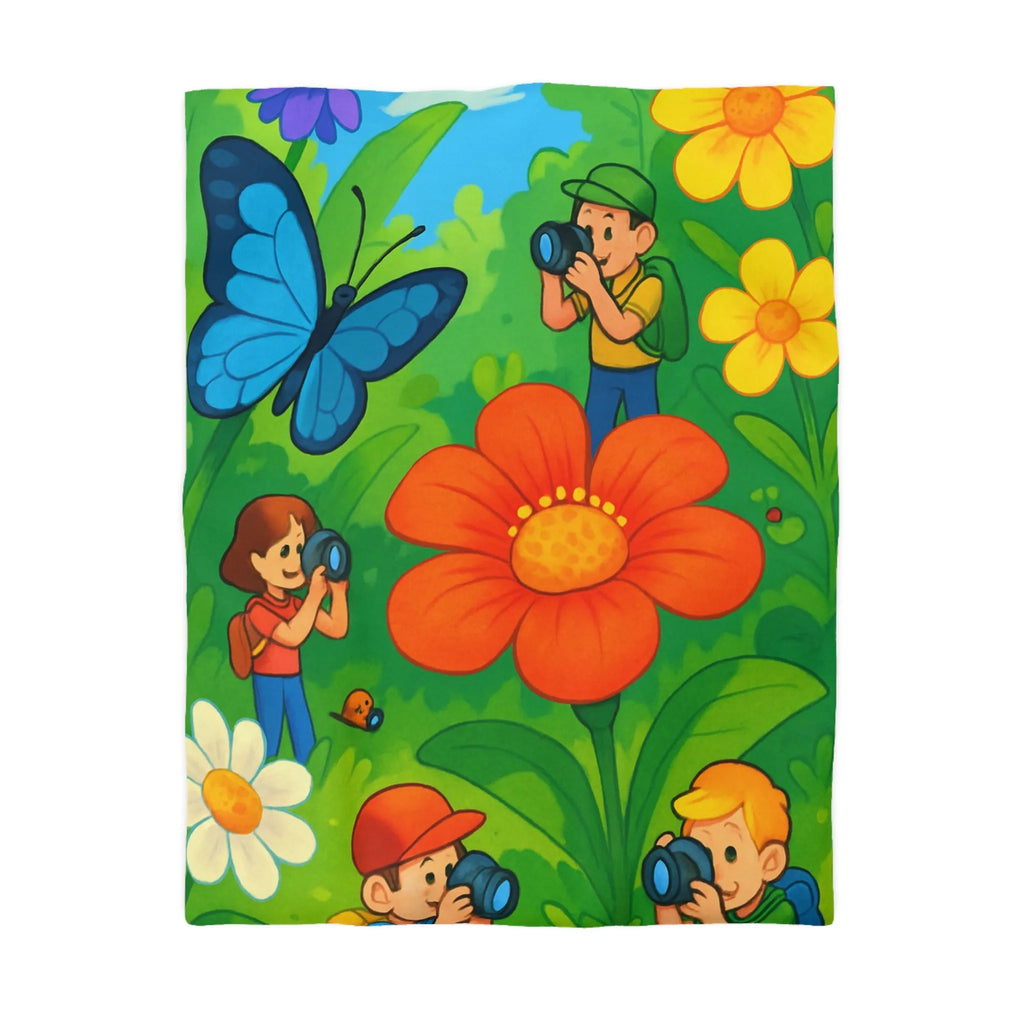 Housse de couette aux motifs colorés d'explorateurs photographes et nature en plein été
