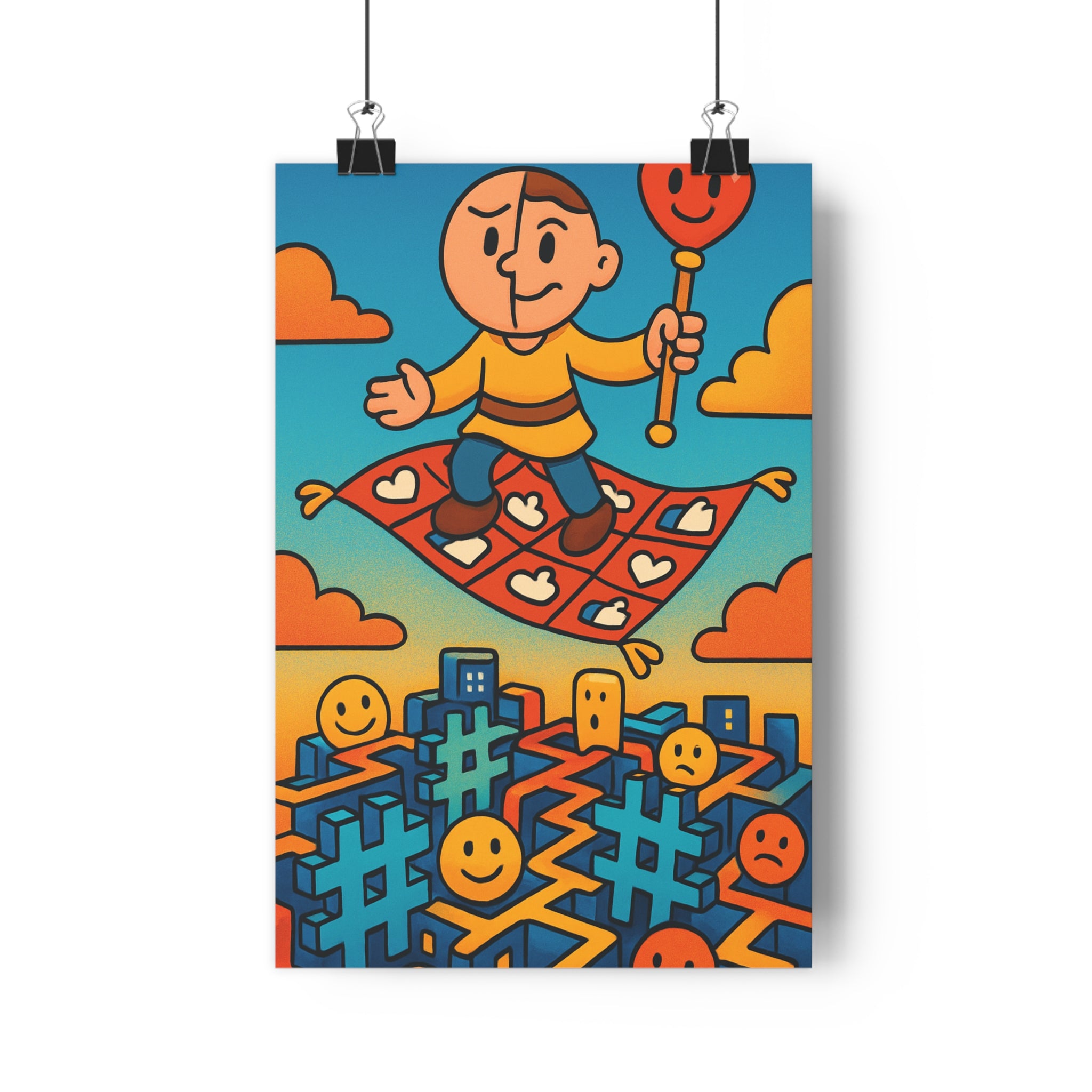 Poster décoratif animé bleu orange mystique fantastique chambre salon bureau design contemporain tendance art