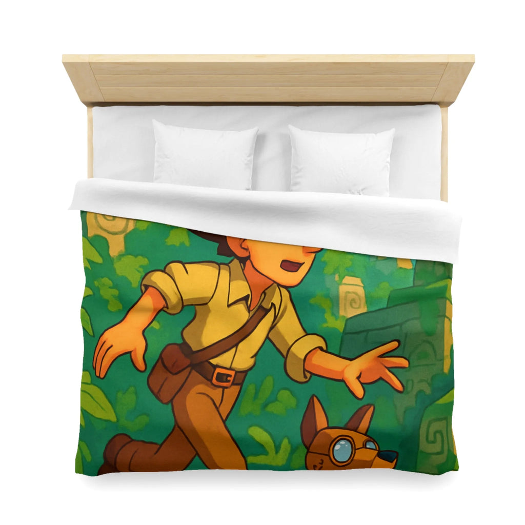 Housse de couette aventure jungle avec personnage explorateur et chien robotique animé