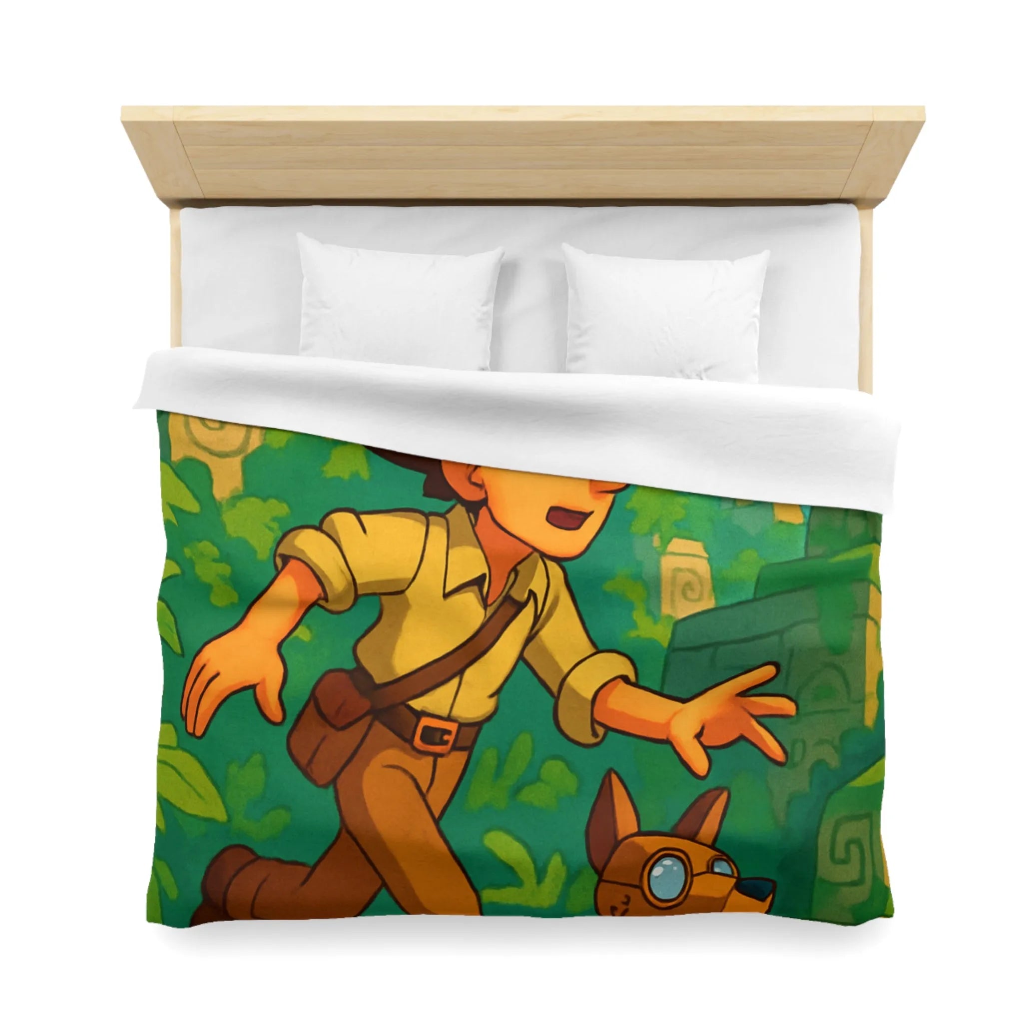 Housse de couette aventure jungle avec personnage explorateur et chien robotique animé