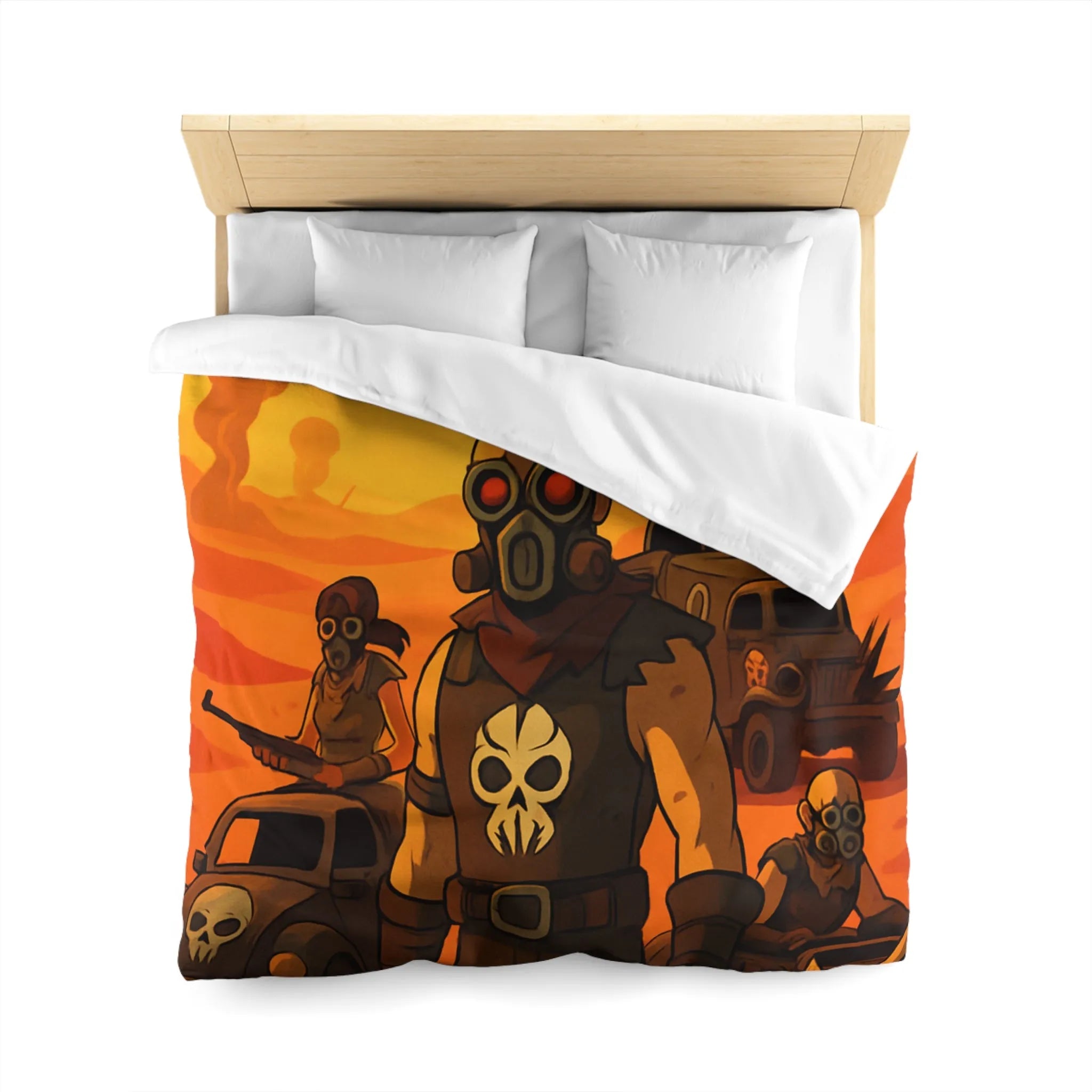 Housse de couette design post-apocalyptique avec guerriers masqués dans désert ensoleillé