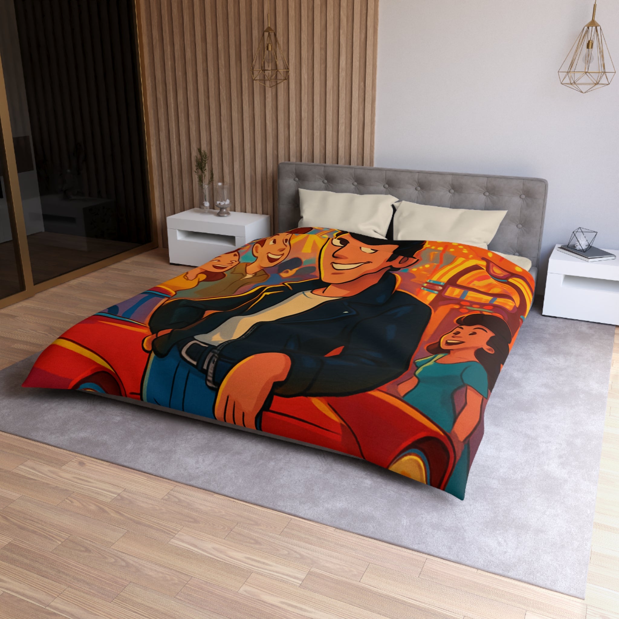 Housse de couette style rétro avec ambiance parc d'attractions colorée et joyeuse