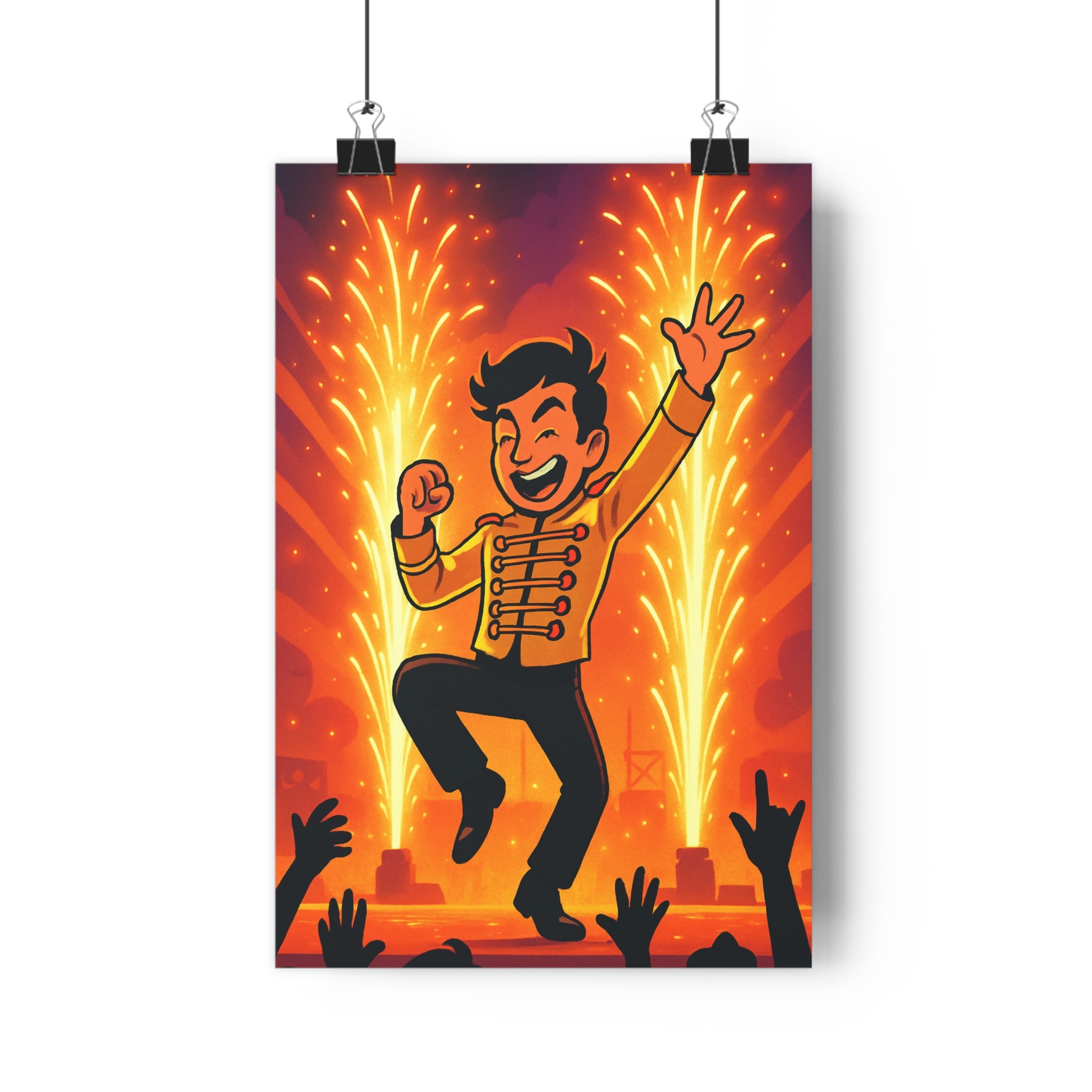 Poster décoratif énergique jaune orange dessin animé danse joyeux salon chambre moderne vibrant ambiance