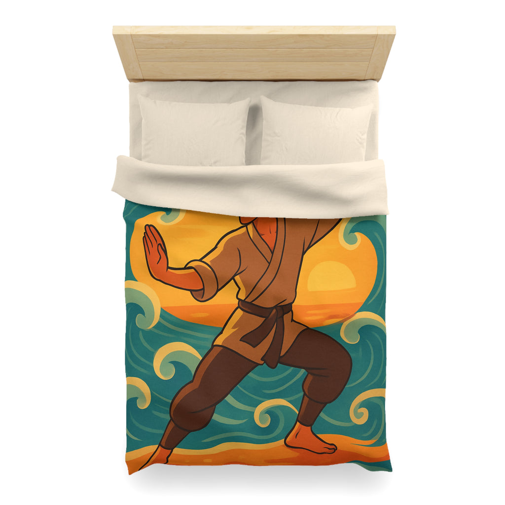 Housse de Couette Style Japonais Art Martial Coucher de Soleil et Océan Bleu