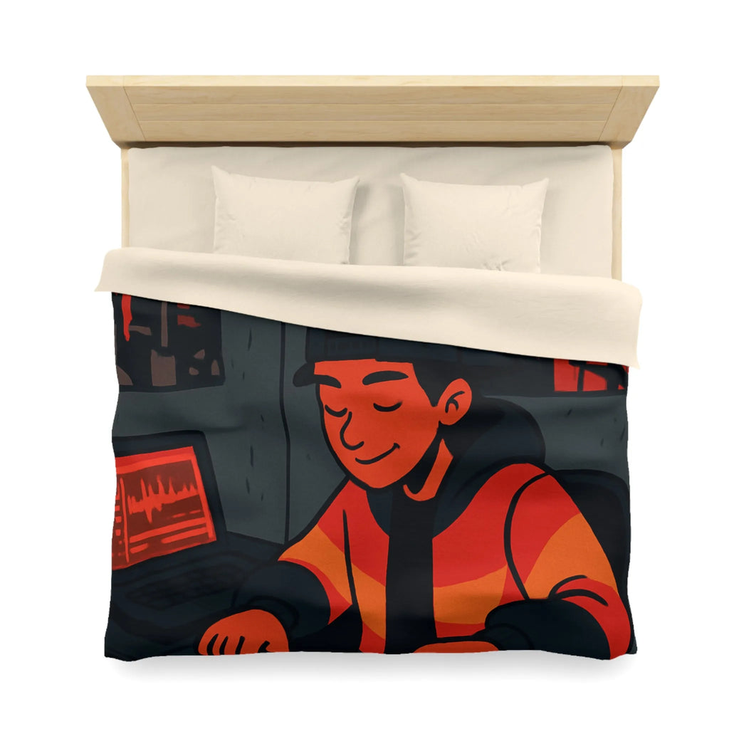 Housse de couette design studio moderne avec touche artistique rouge et noire