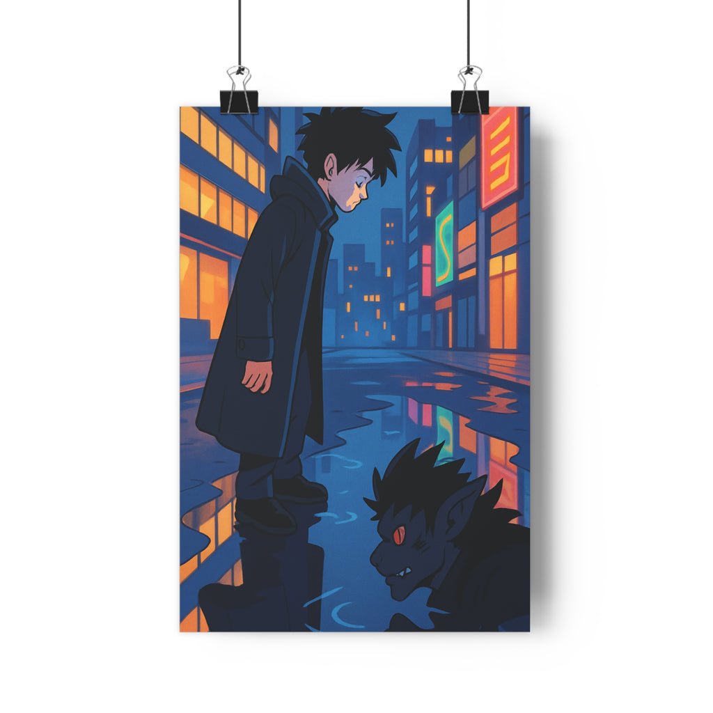 Poster décoratif moderne bleu orange rouge mystique urbain chambre salon design intrigant contemporain unique