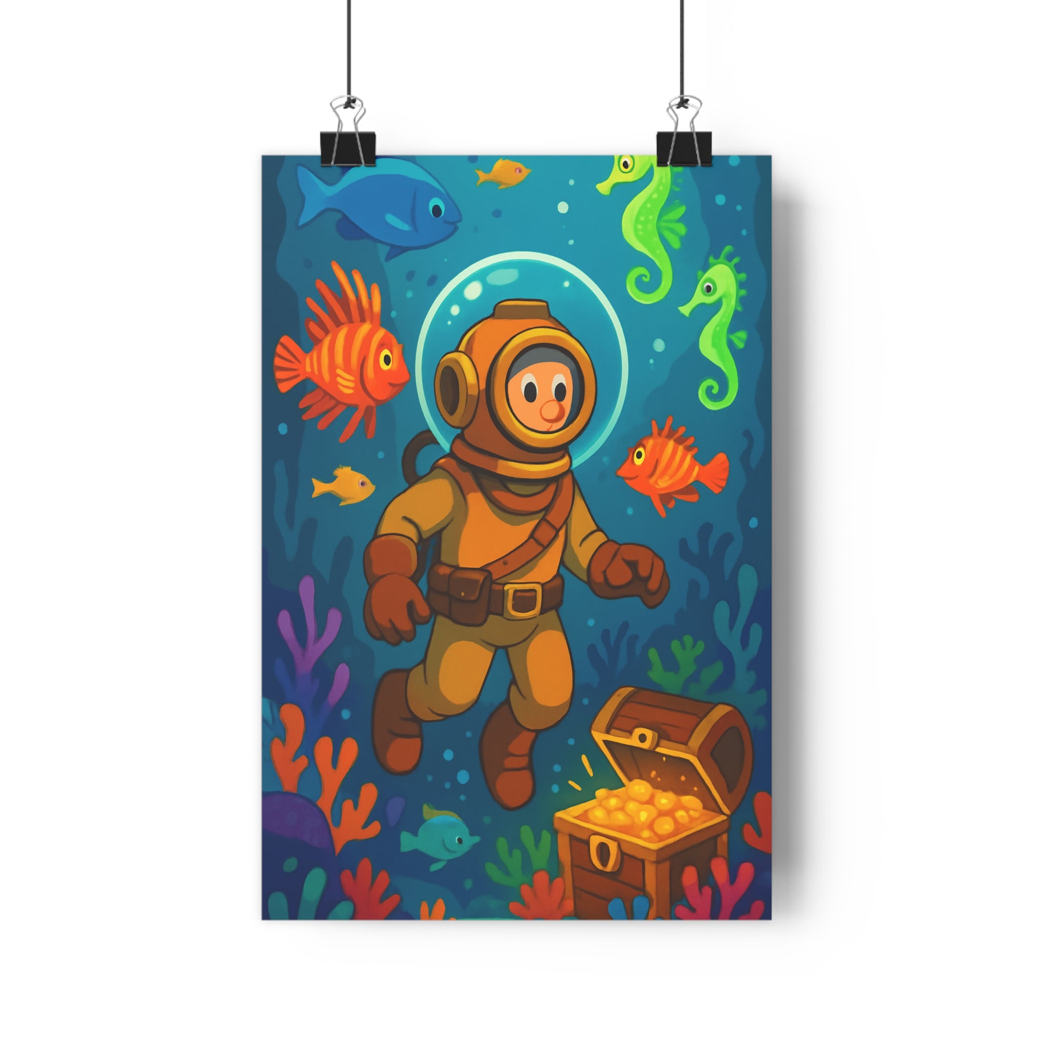 Poster décoratif rétro aventure océan mystique chambre bureau poissons plongeur vintage créatures marines exploration