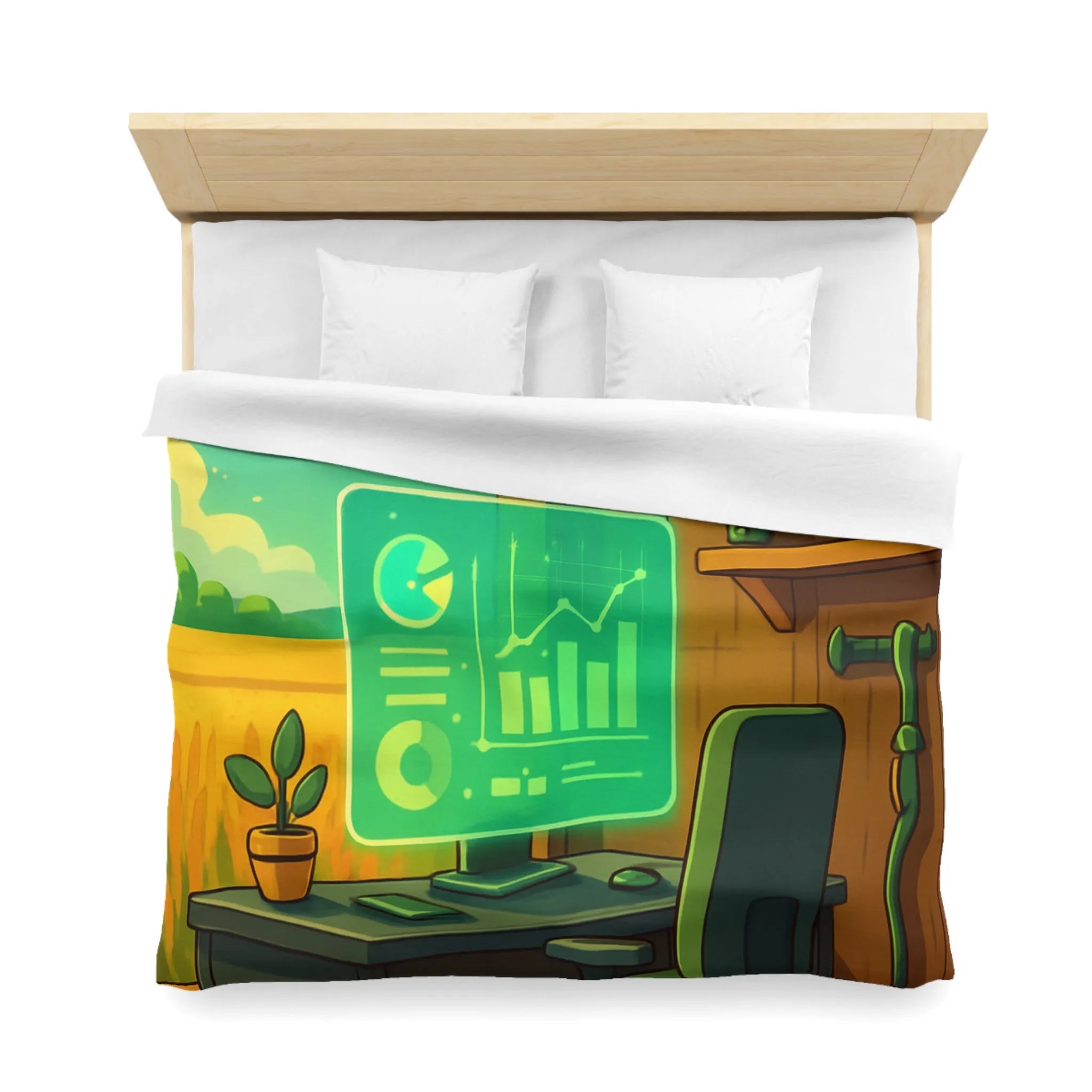 Housse de couette avec design moderne d'abeilles et station de travail futuriste