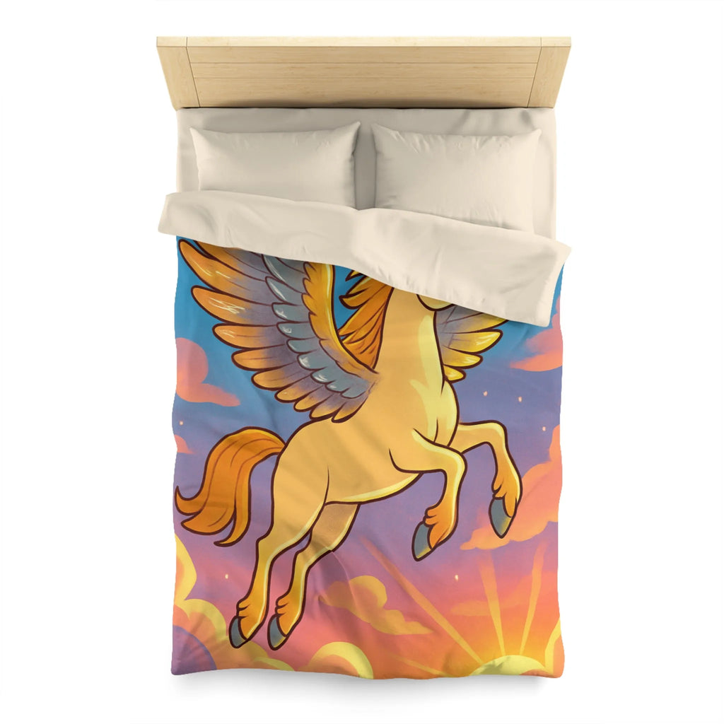 Housse de Couette Enfantin : Pégase Ailé Volant au Crépuscule dans le Ciel