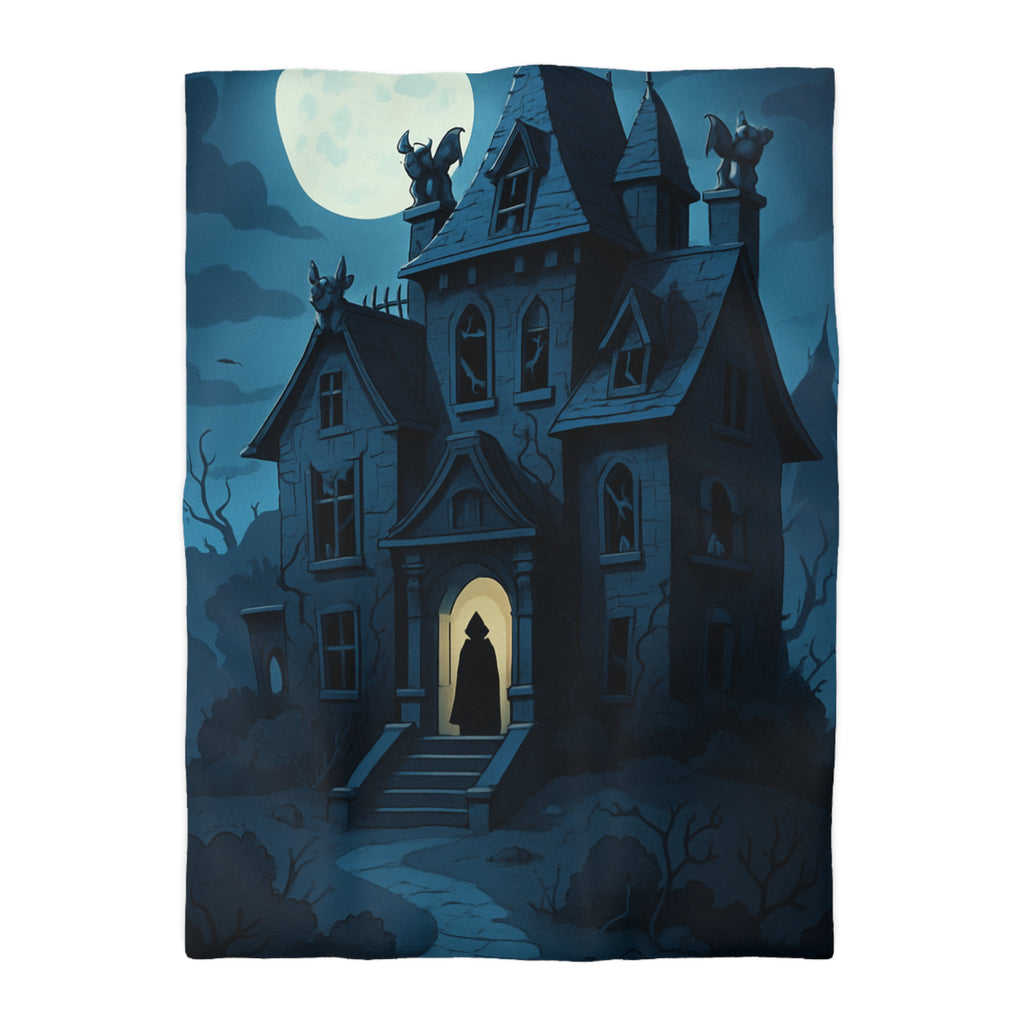 Housse de couette mystérieuse avec manoir gothique sous la pleine lune effrayante