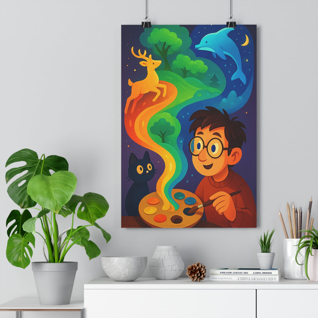 Poster décoratif artistique couleurs vibrantes cartoon magique salon chambre intérieur fantasy ambiance unique qualité