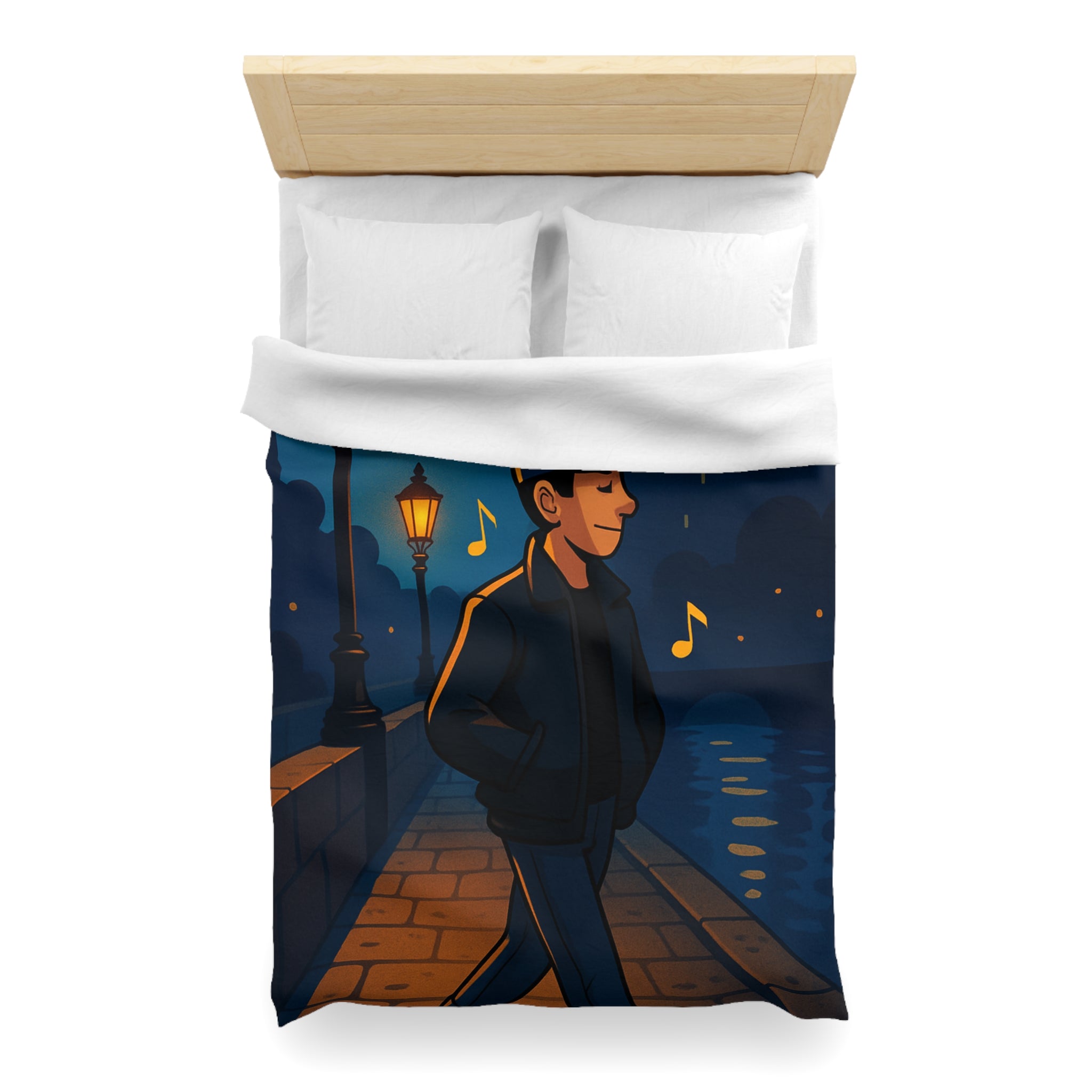 Housse de couette urbaine éclairée, promenade nocturne musicale sur pont éclairé