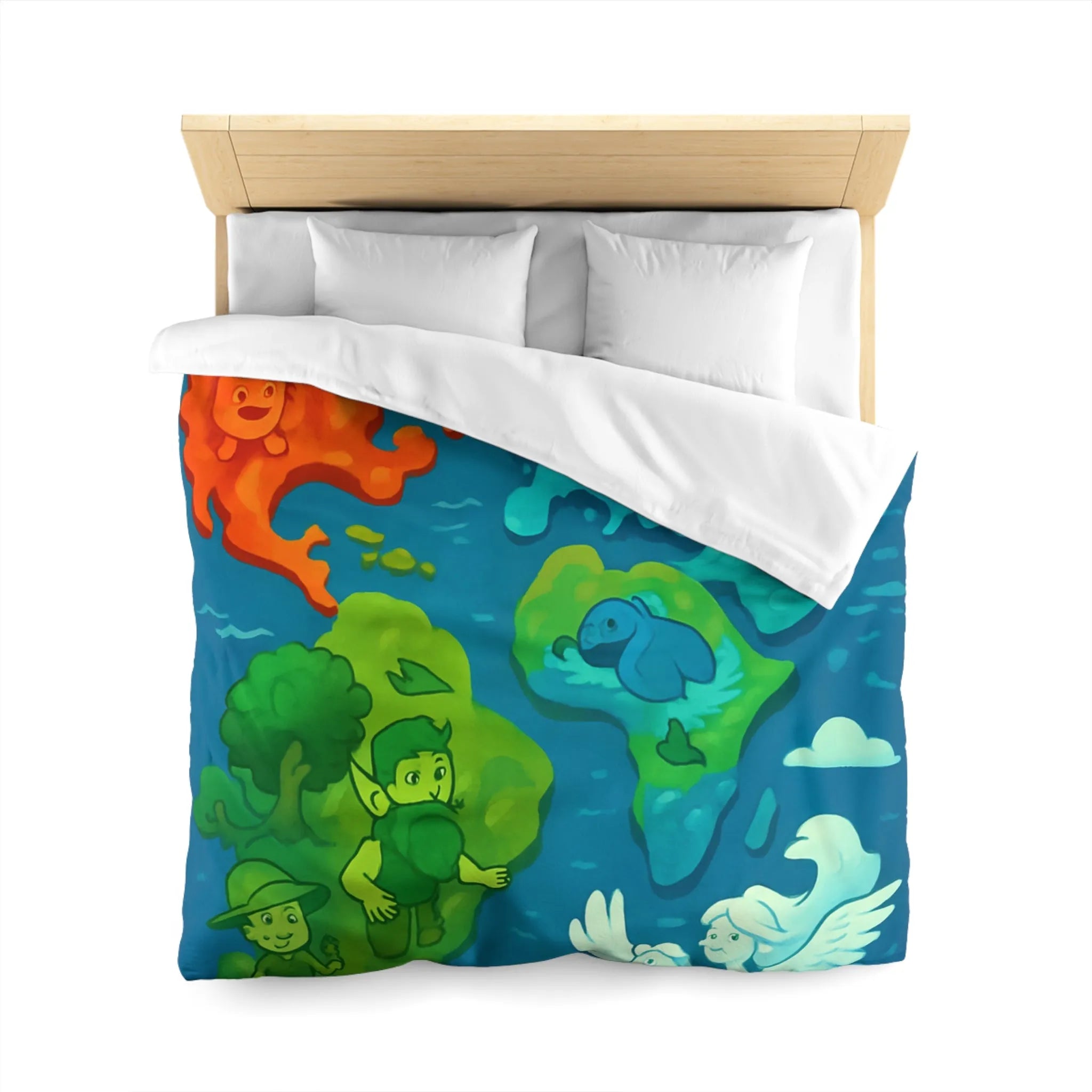 Housse de couette colorée avec illustration ludique des éléments naturels en harmonie