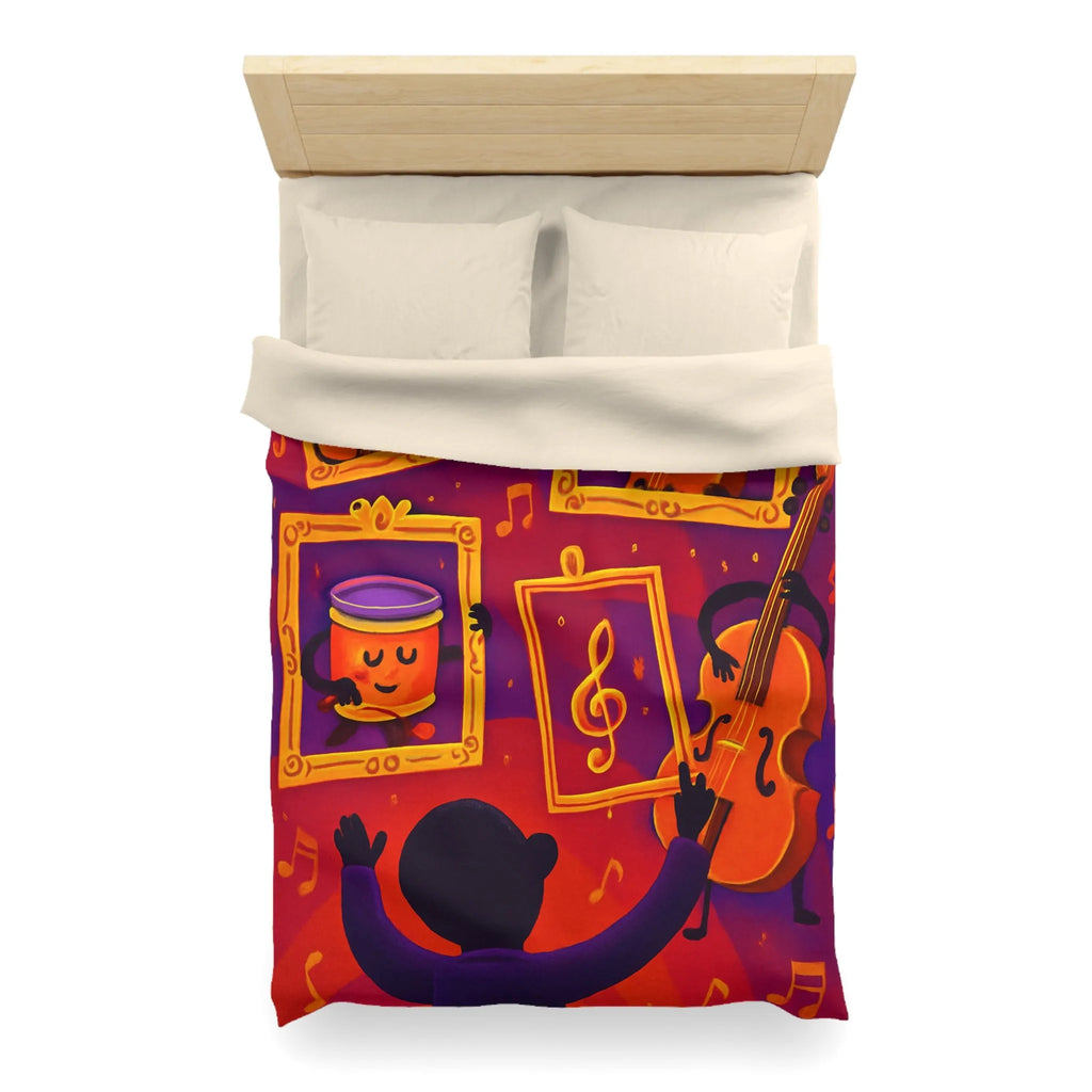 Housse de couette avec motifs musicaux colorés et cadres en pleine symphonie orchestrale