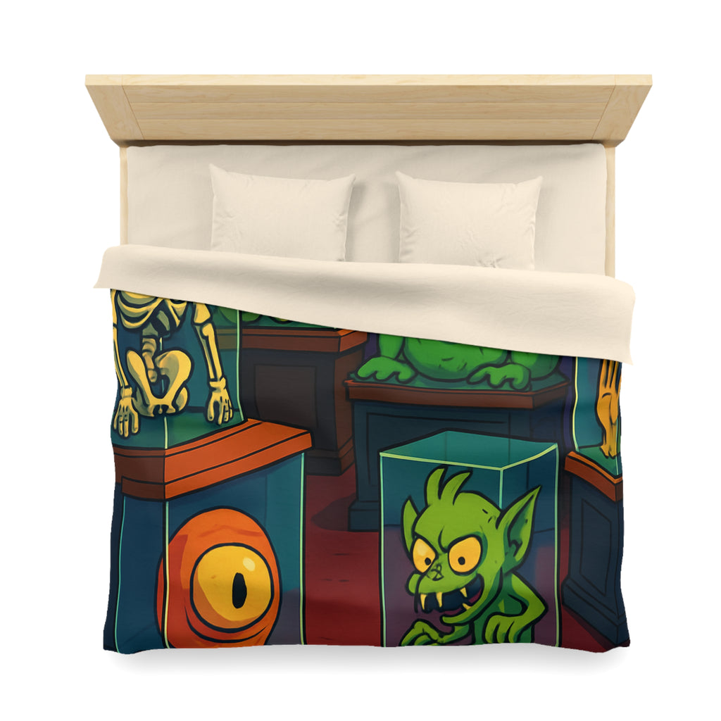 Housse de couette pour enfant avec monstres comiques dans un musée fantaisiste et coloré