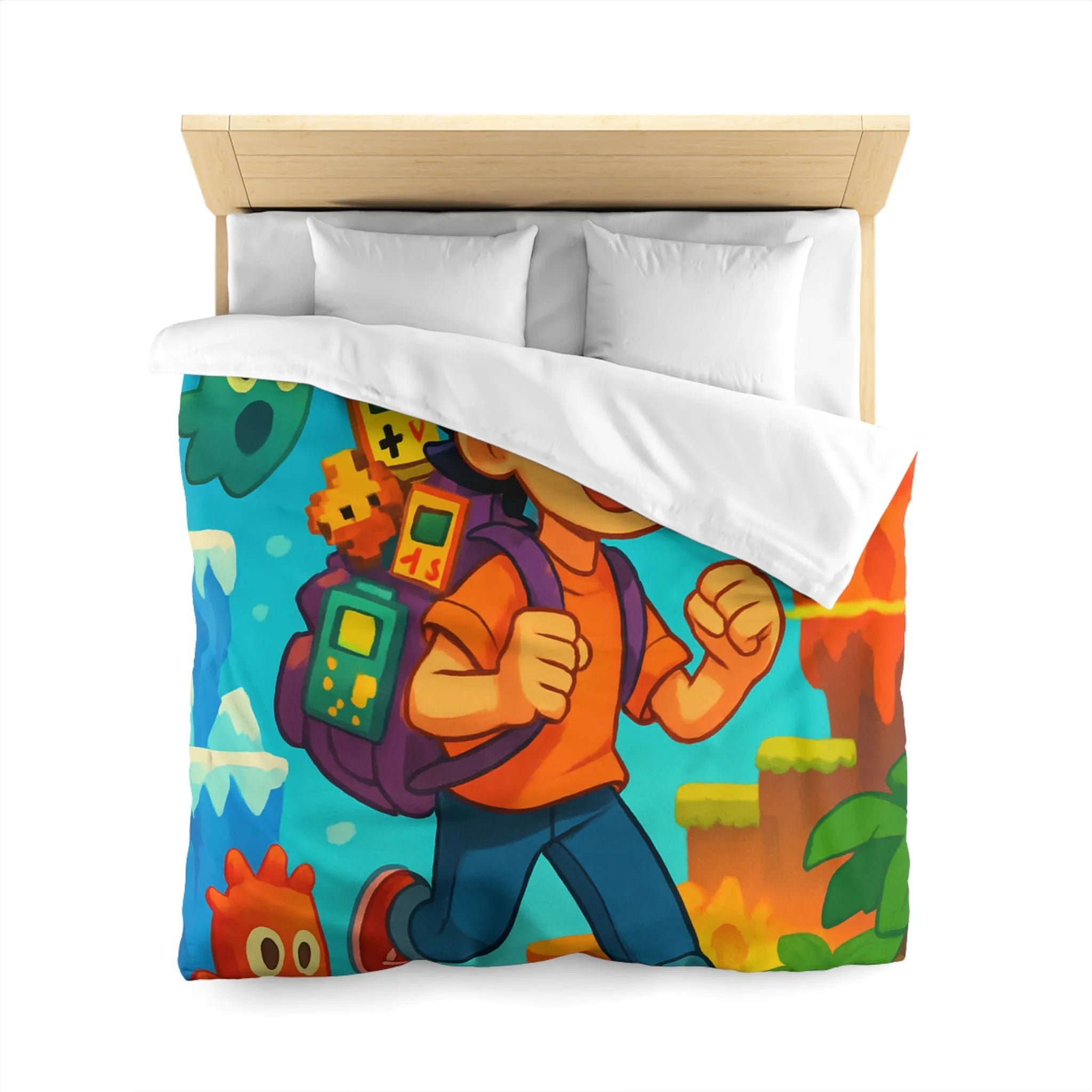 Housse de couette enfant joyeuse au design rétro jeu vidéo couleurs vives