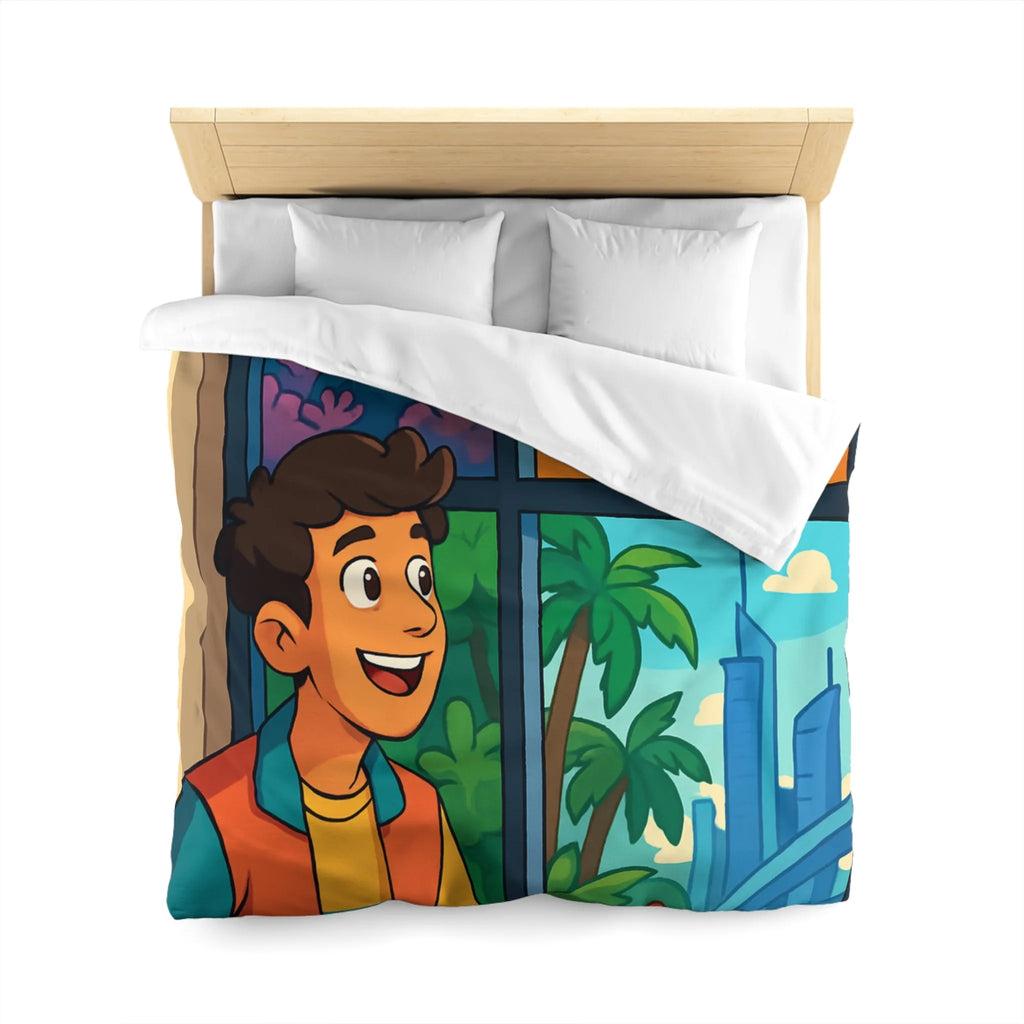 Housse de couette colorée avec paysage marin, désertique et urbain pour chambre d'enfant