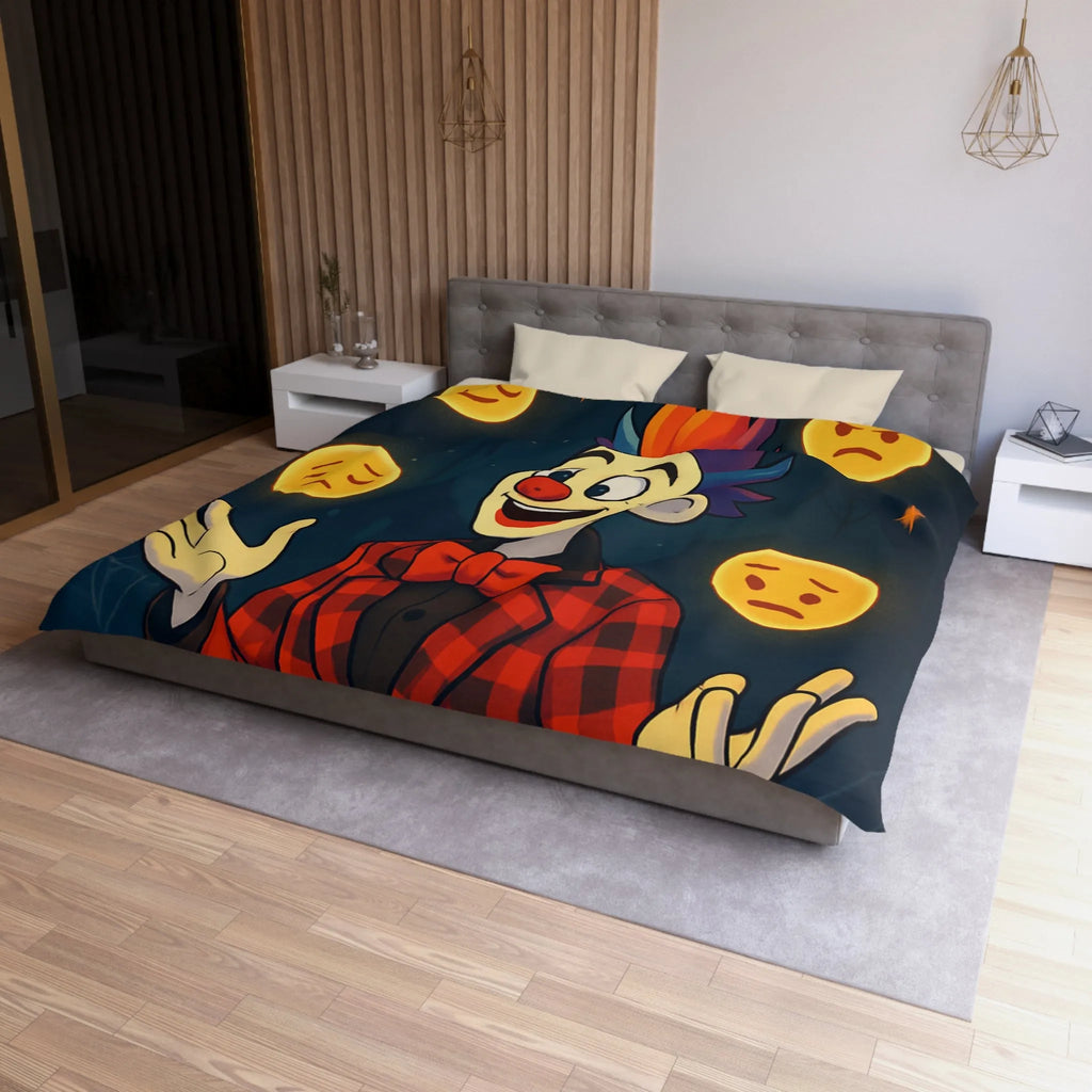 Housse de couette clown coloré dans un cirque avec émojis expression faciale variée