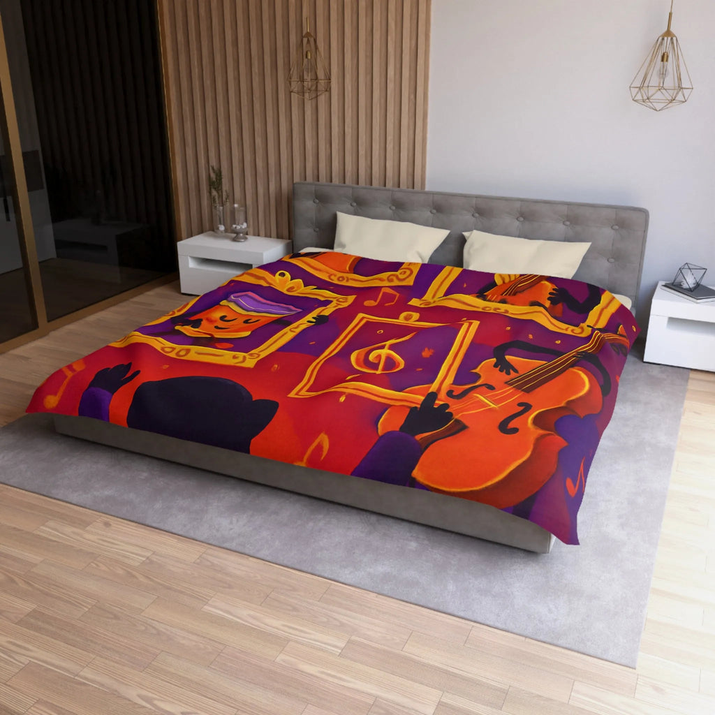 Housse de couette avec motifs musicaux colorés et cadres en pleine symphonie orchestrale