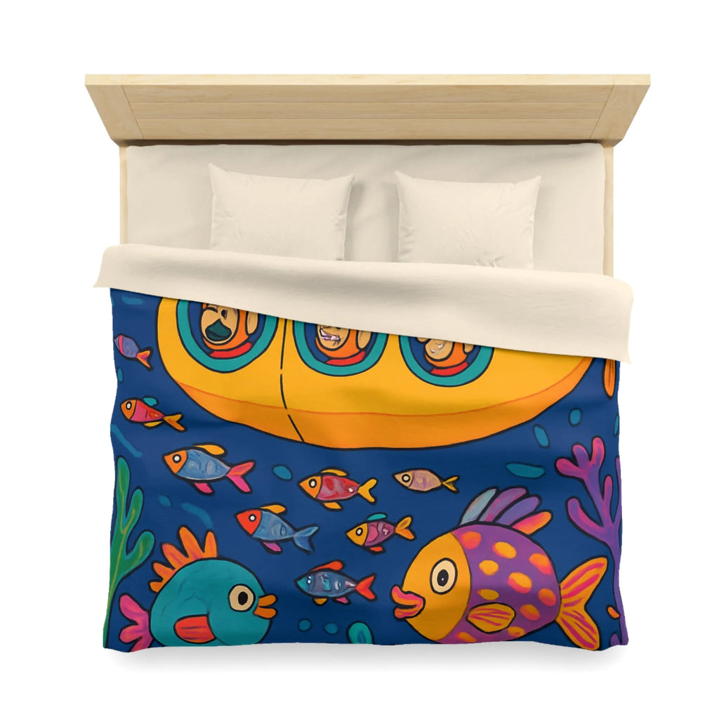Housse De Couette Colorée Sous-Marine Avec Sous-Marin Jaune Et Poissons Amusants