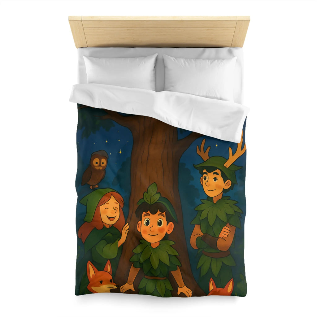 Housse de Couette Forêt Enchantée avec Animaux, Arbre et Enfants en Tenues Végétales