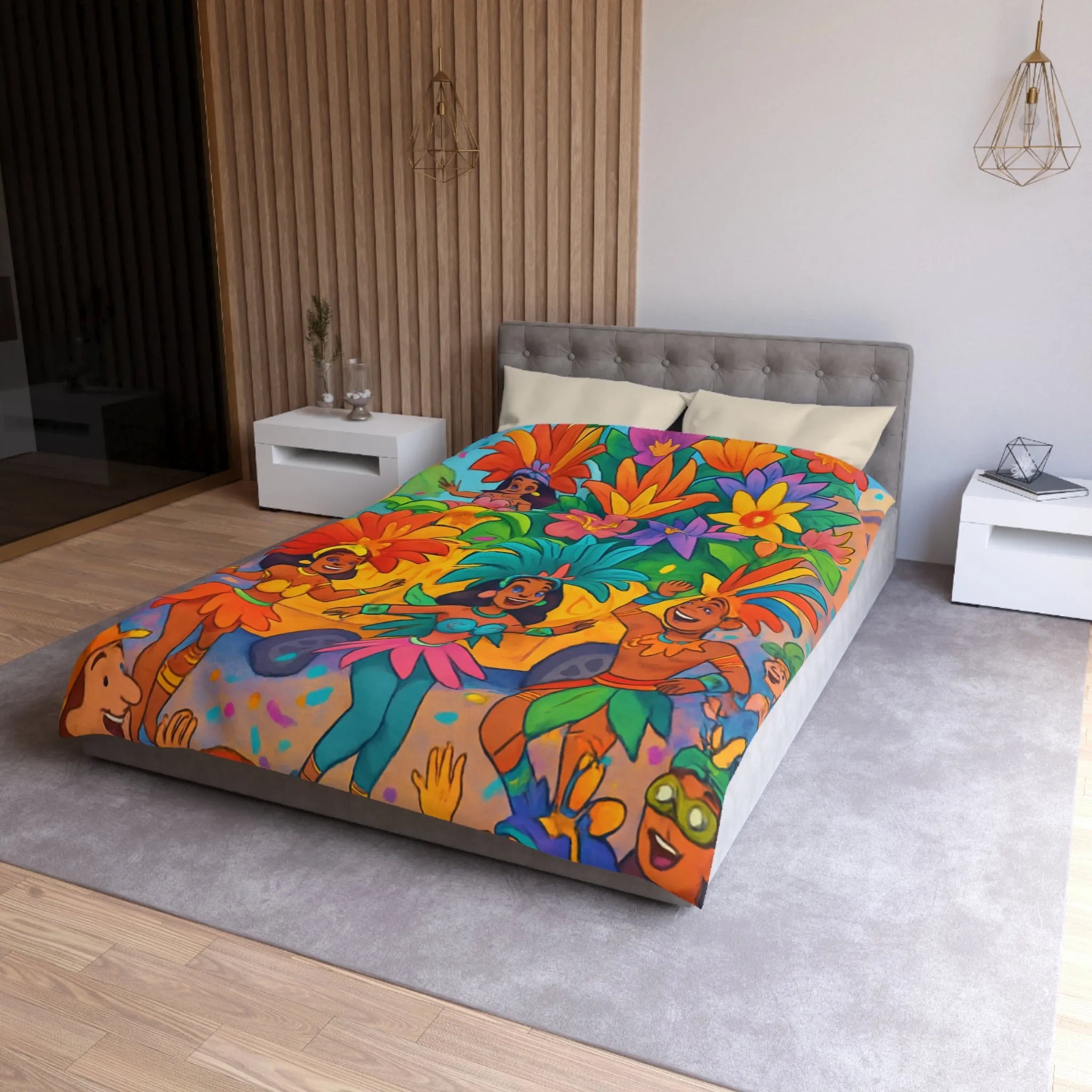 Housse de couette colorée avec danseurs et fleurs inspirée d'un carnaval tropical festif