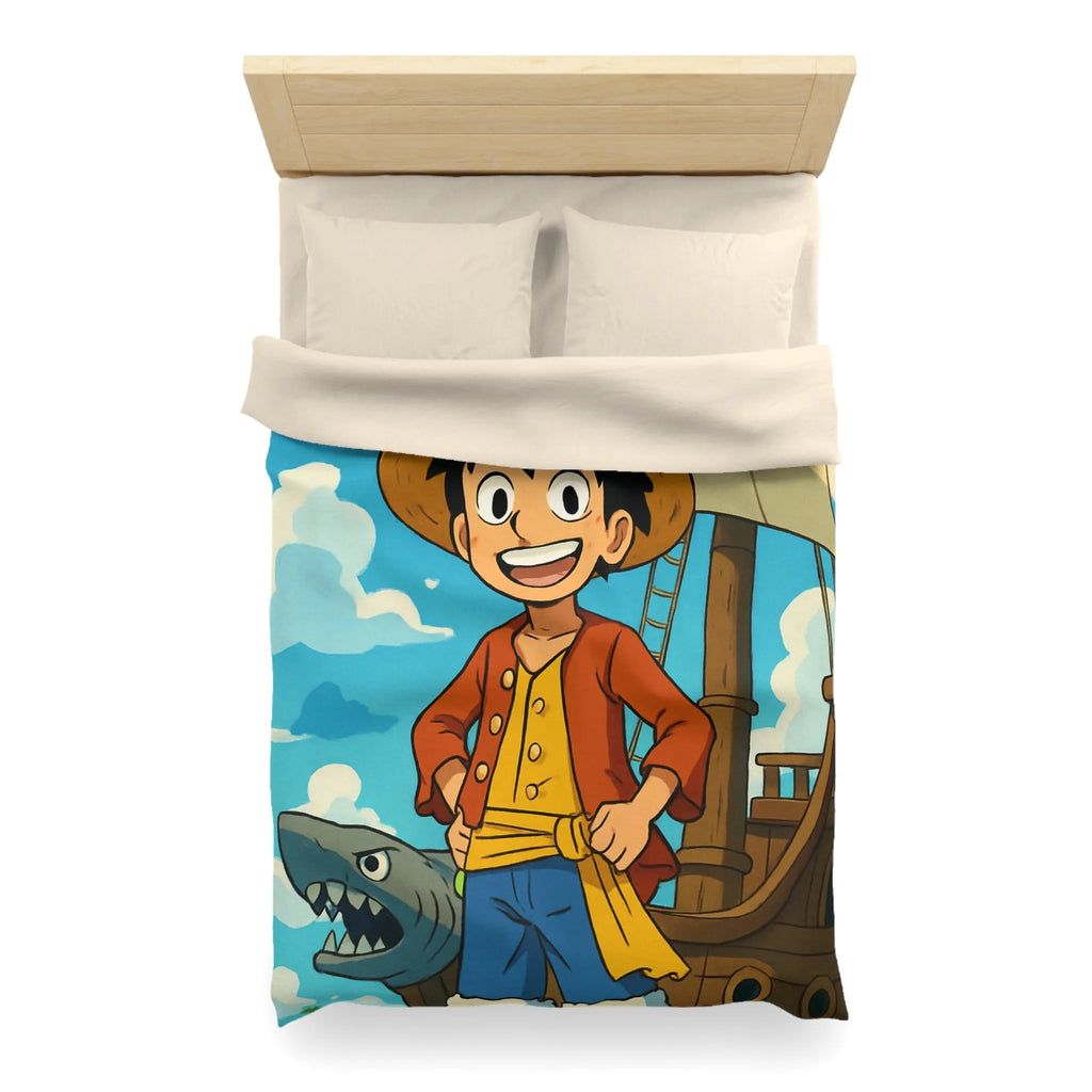 Housse de Couette Anime Pirate Enfant Aventure Bateau Mer Ciel Bleu Nuages