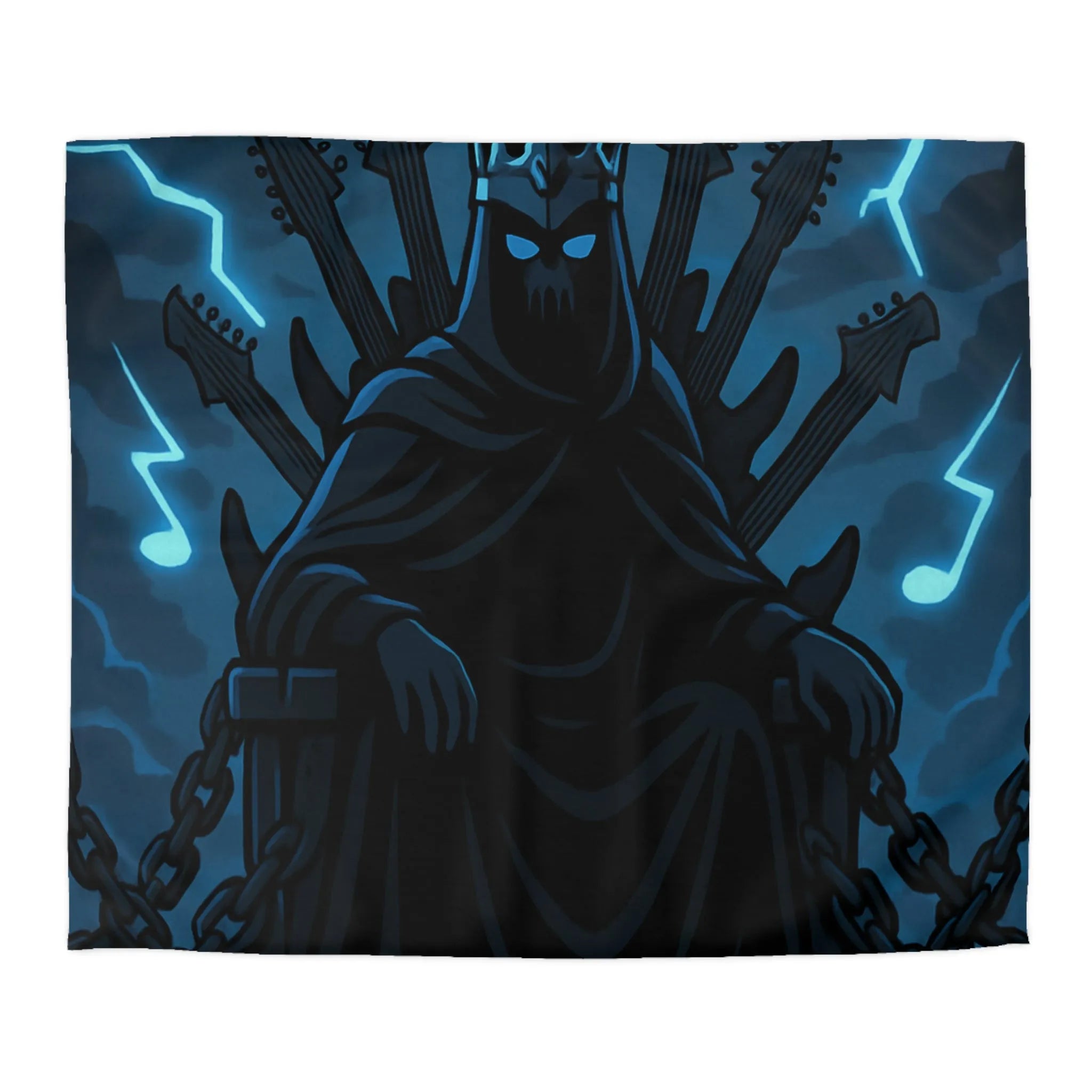 Housse de Couette Gothique Musicien Roi Ténébreux avec Throne de Guitares et Crânes