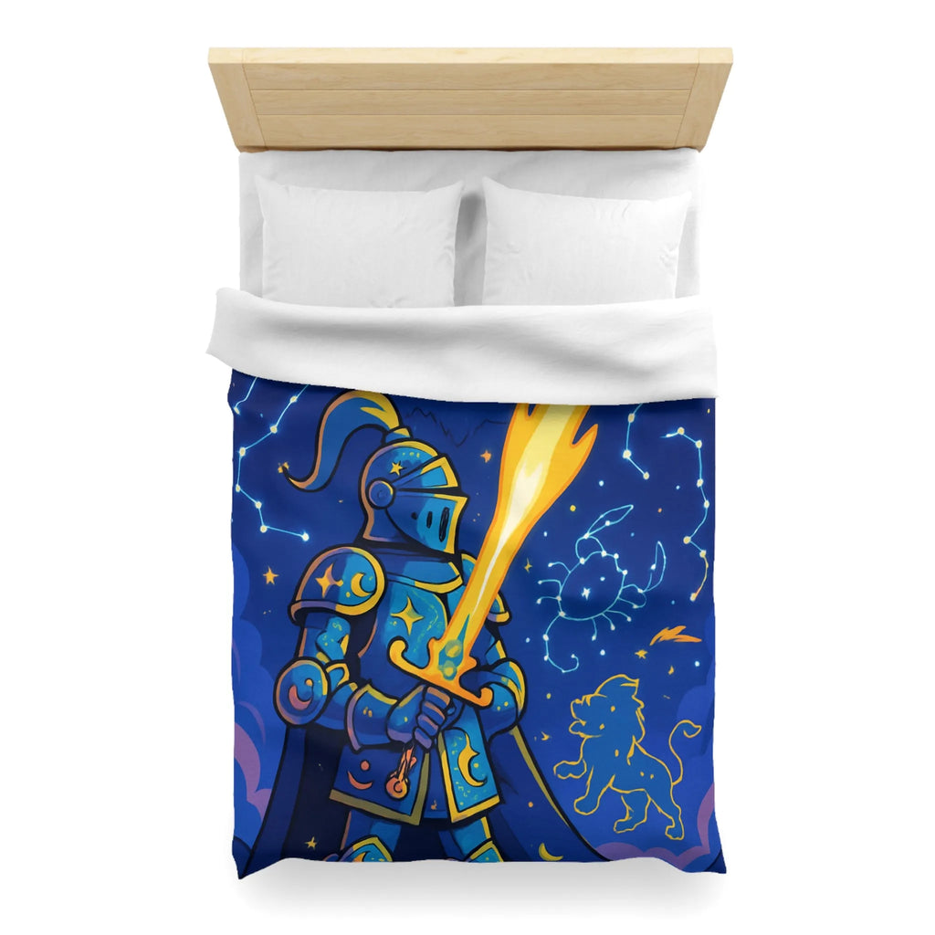 Housse de couette ludique pour chambre enfant avec chevalier et constellations étoilées magiques