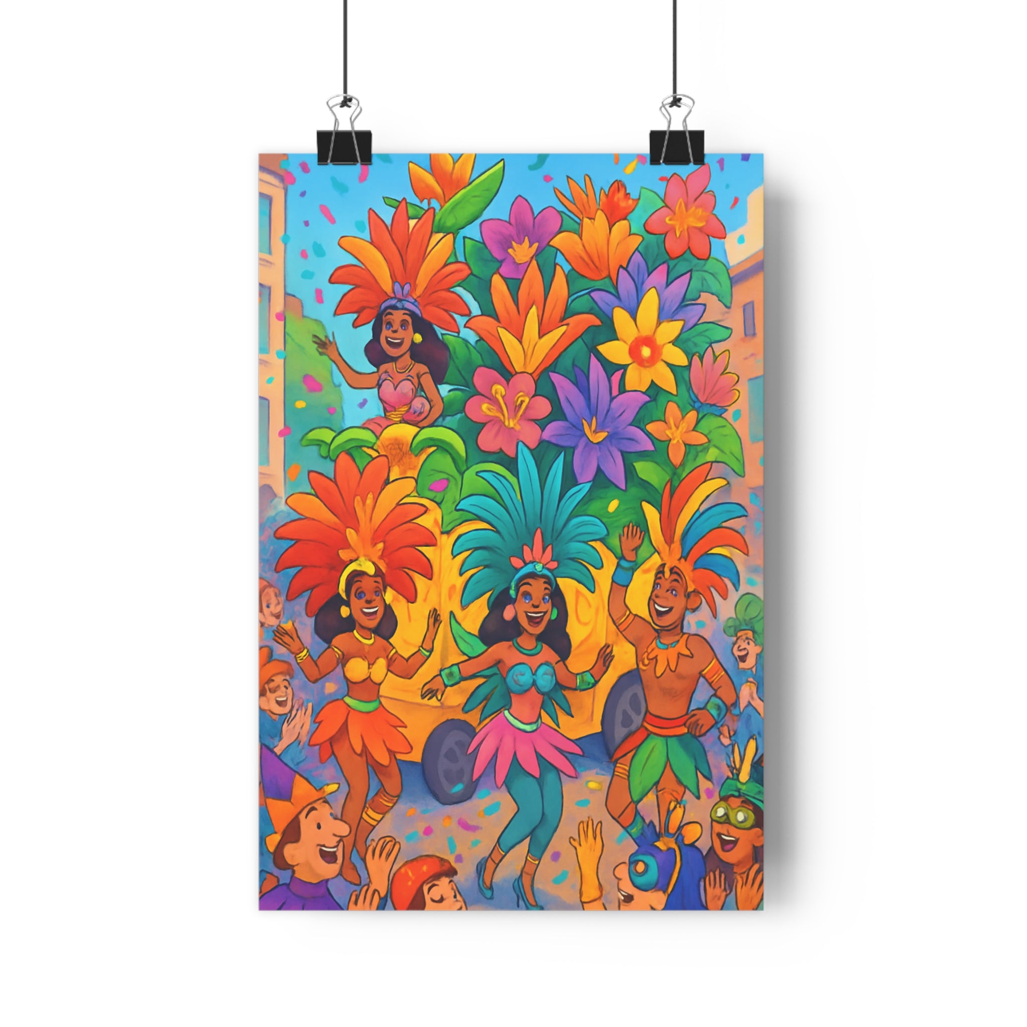 Poster décoratif cartoon bleu orange violet joyeux salon bureau dynamique intérieur carnaval qualité festive