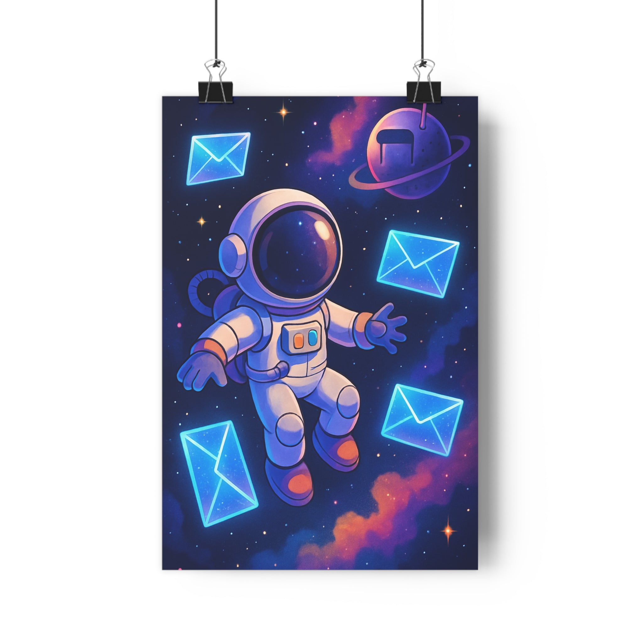 Poster décoratif astronaute espace lumineux néon cartoon futuriste enfant chambre couleurs mystique fantaisie qualité
