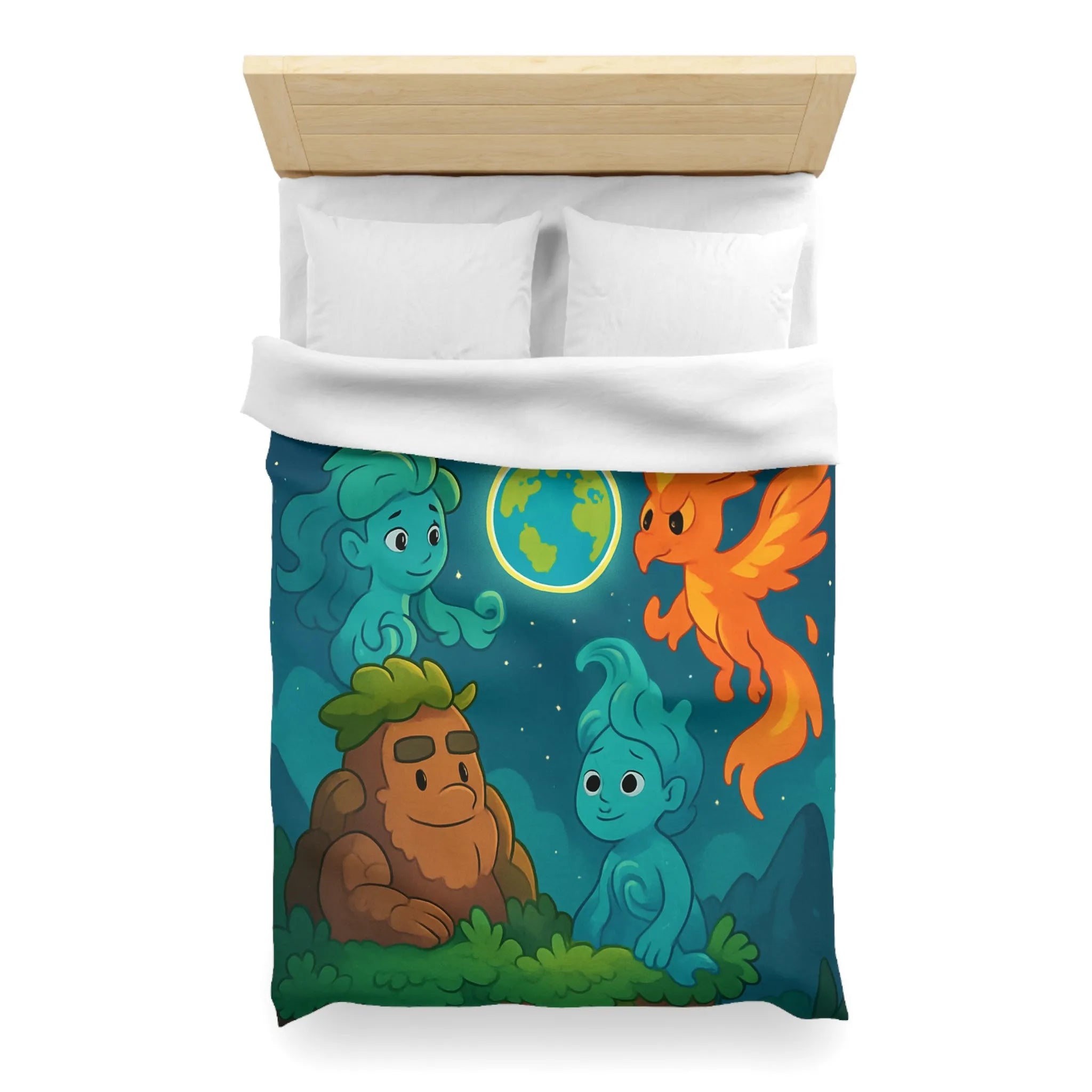 Housse de Couette Éléments Fantastiques pour Chambre Enfants avec Terre et Créatures Magiques