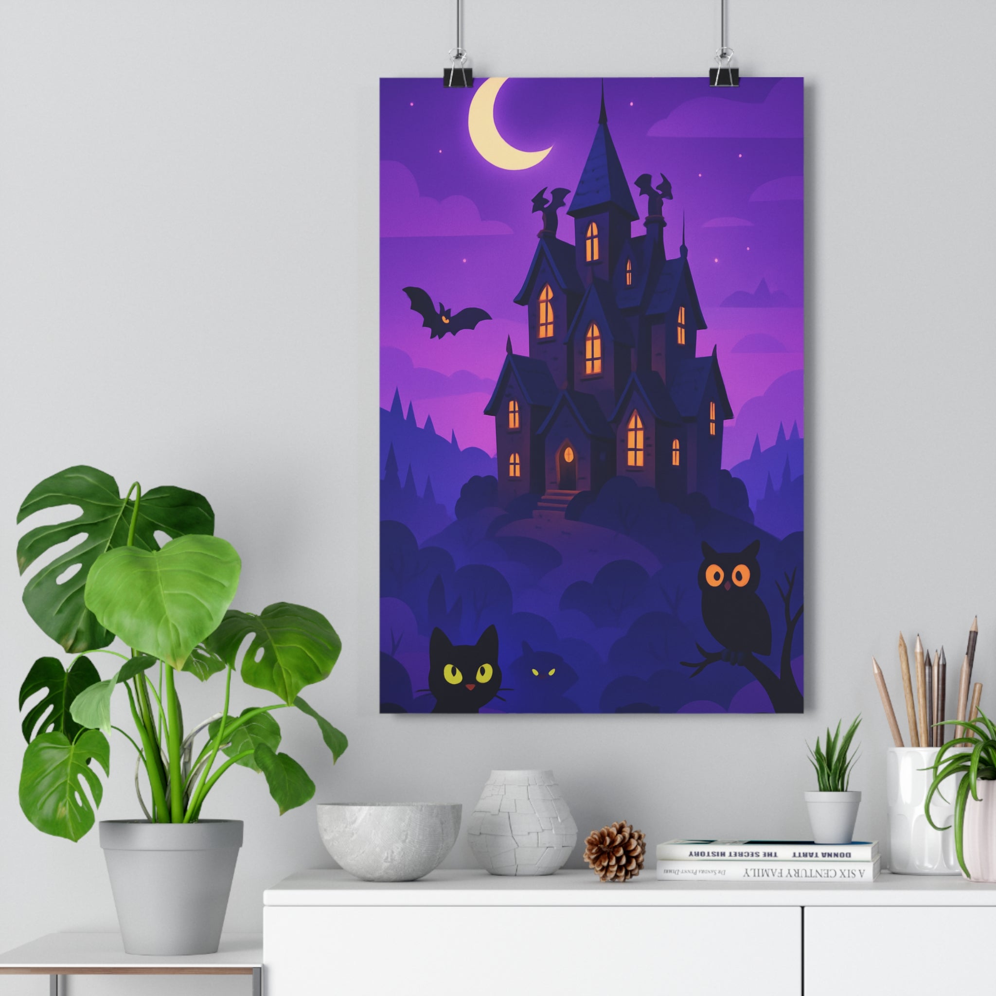 Poster décoratif gothique château noir sombre mystérieux nocturne lune étoilée salon chambre art vintage