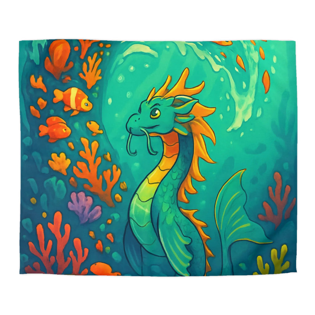 Housse de couette avec dragon marin et poissons dans des eaux colorées vibrantes