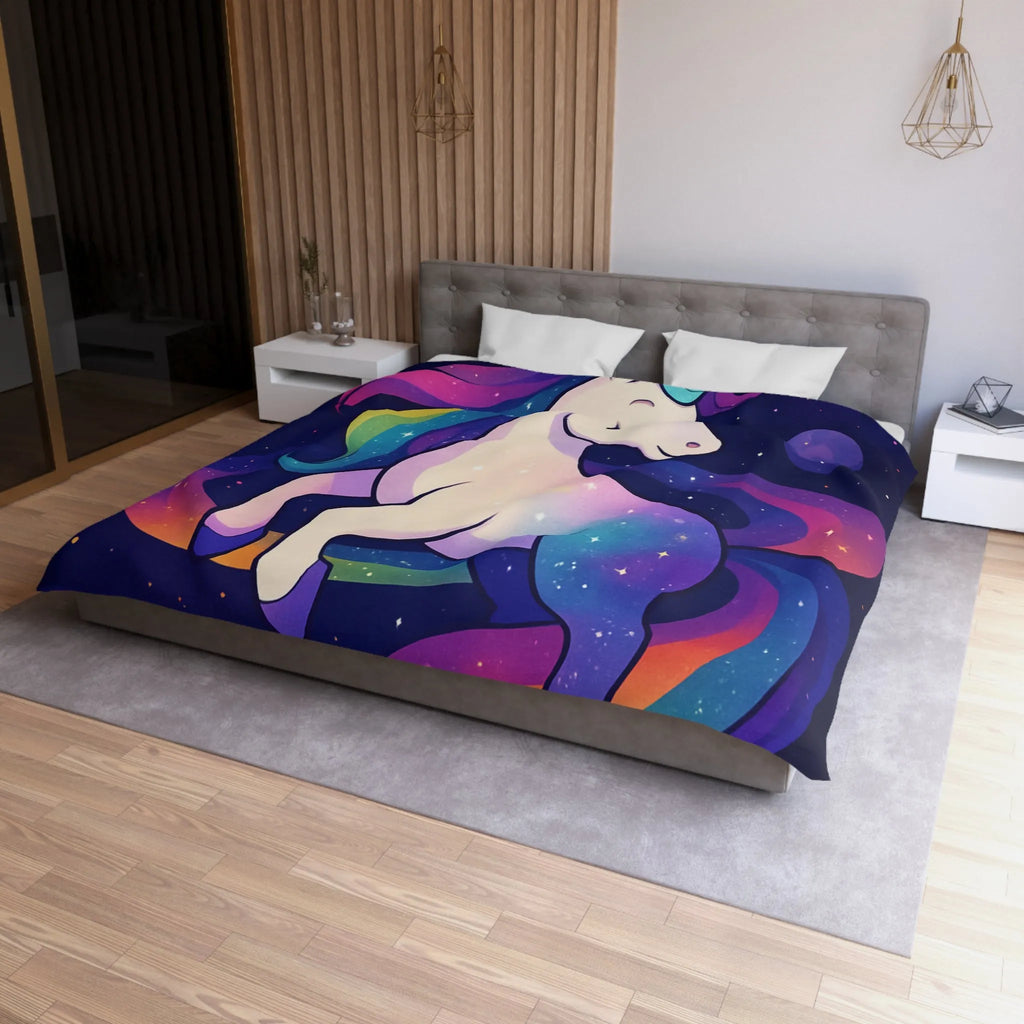 Housse de couette féerique avec licorne et planètes dans un ciel étoilé vibrant