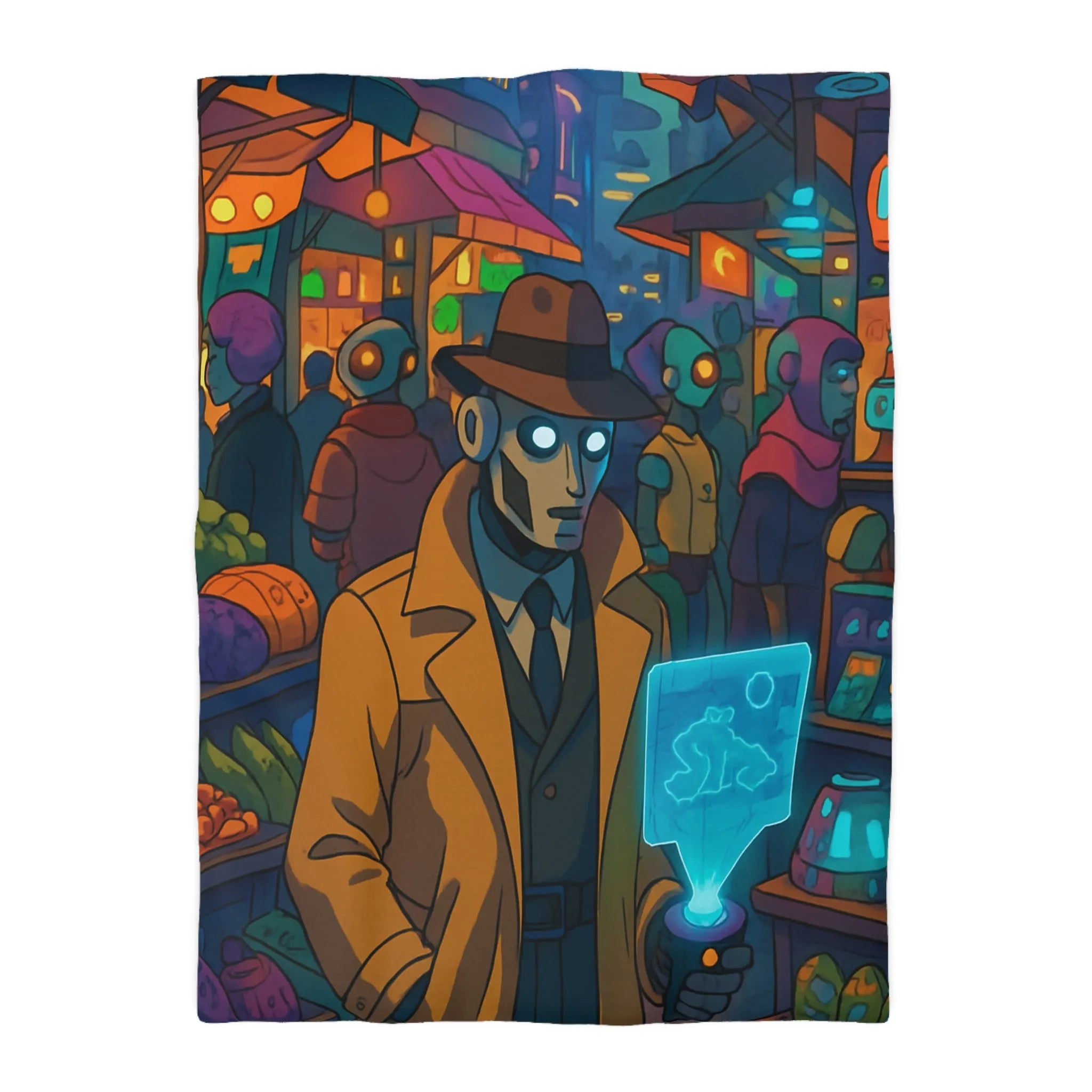 Explorez l'univers rétro-futuriste avec cette housse de couette robotique élégante et colorée